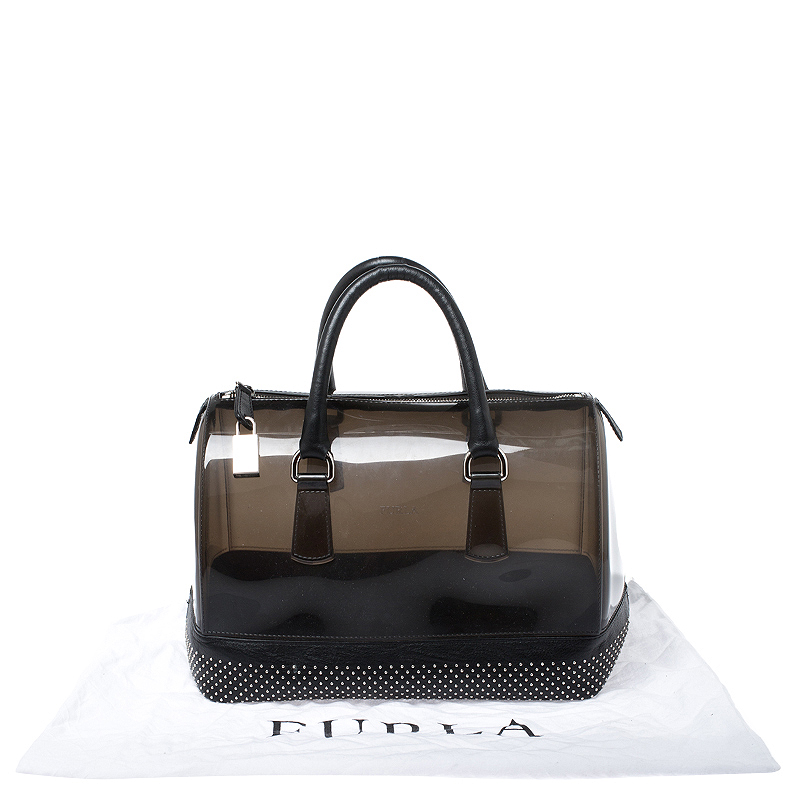 Pre-owned Furla Black Pvc And Leather Studded Candy Satchel