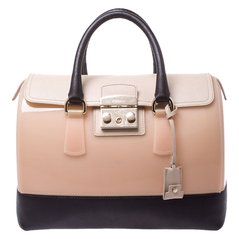 Pre Owned Furla Multicolor Glossy Rubber and Leather Push Lock Candy Satchel