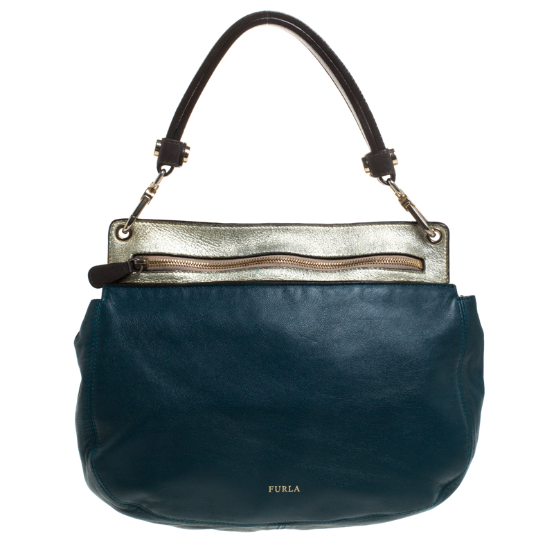 Pre Owned Furla Tricolor Leather Zip Hobo