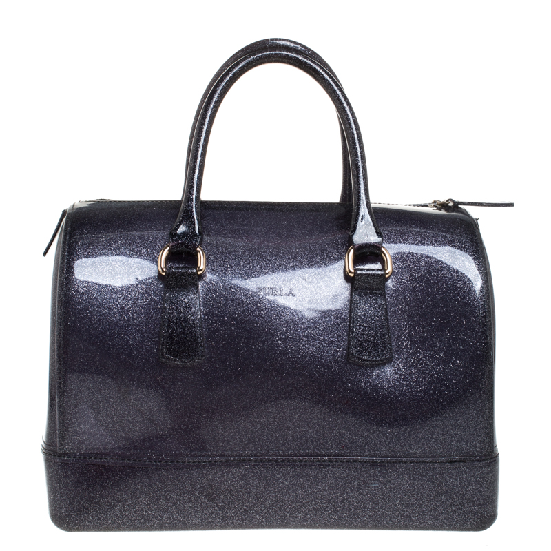 Pre Owned Furla Metallic Purple Rubber Candy Satchel