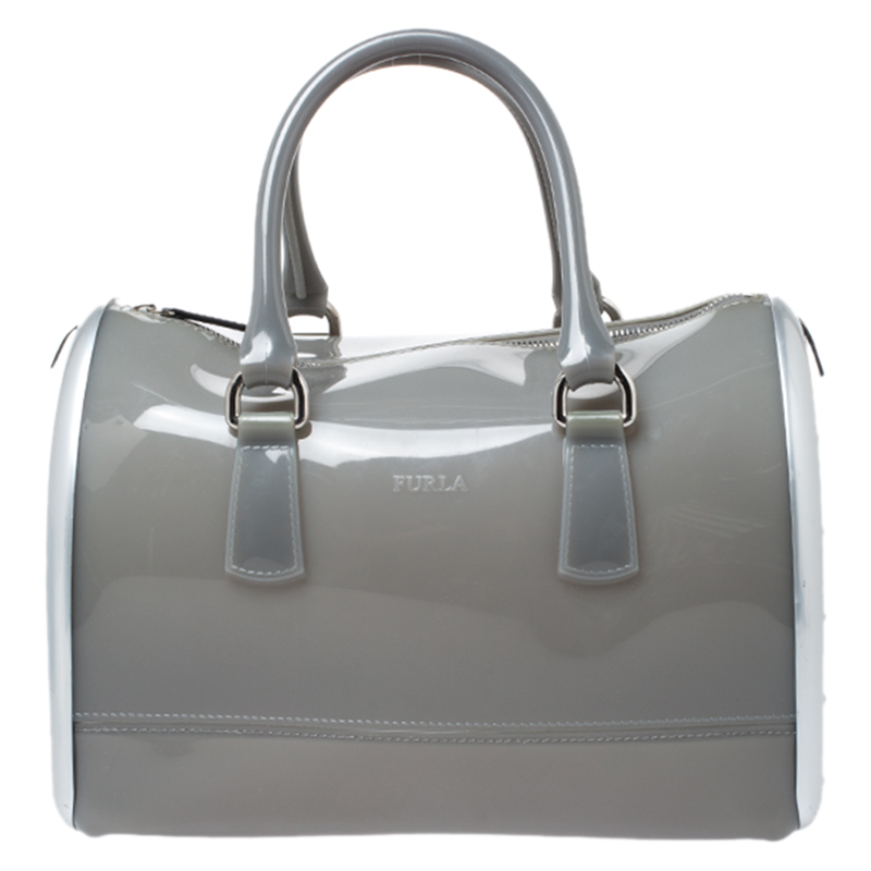 Pre Owned Furla Grey/Silver Rubber and Aluminium Candy Satchel