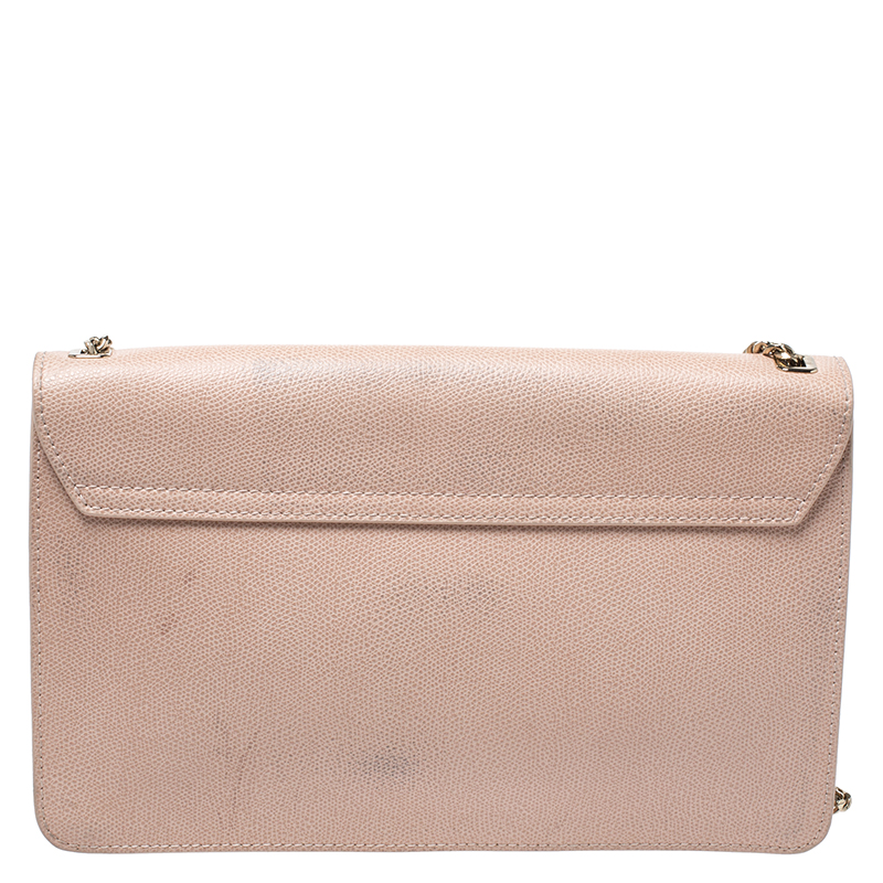 Pre-owned Furla Peach Leather Envelope Shoulder Bag In Orange