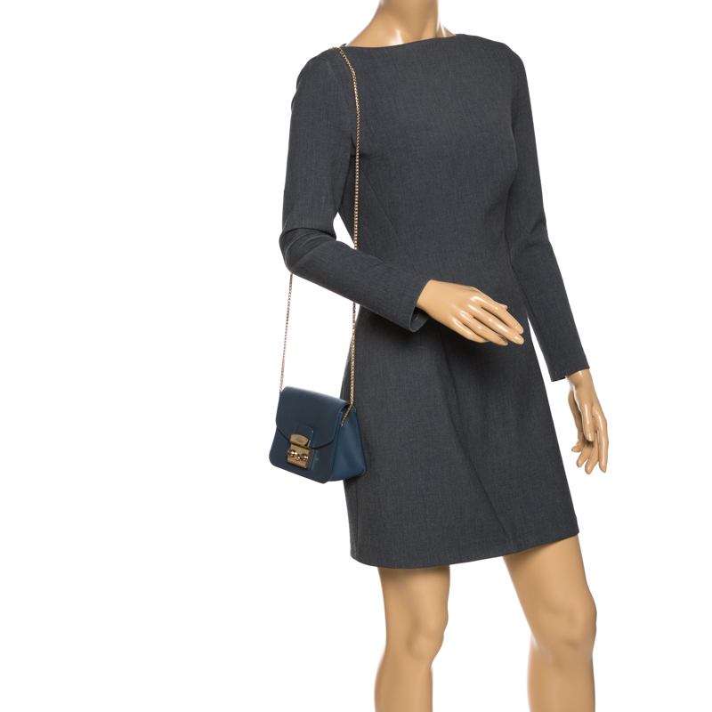 

Furla Blue Leather Mini Metropolis Crossbody Bag