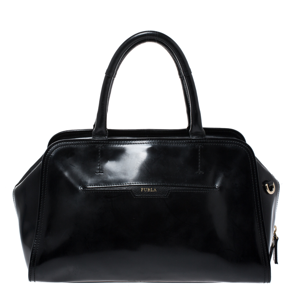 black patent leather satchel