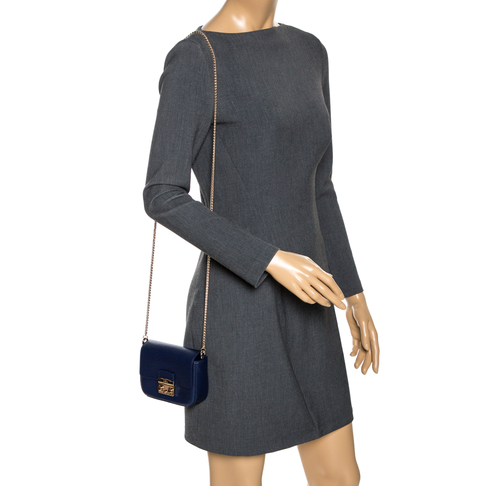 

Furla Navy Blue Leather Mini Metropolis Crossbody Bag