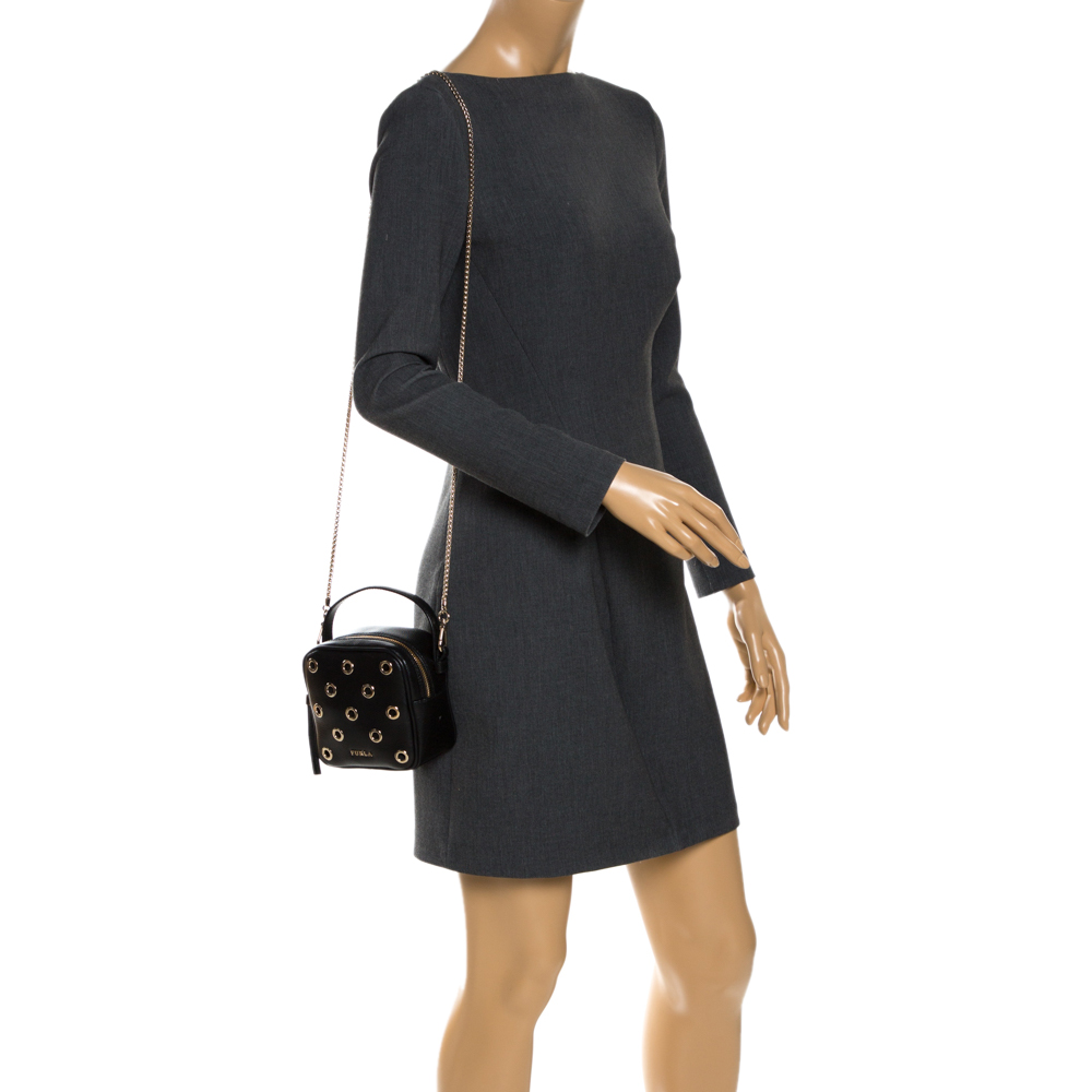 

Furla Black Leather Eyelet Crossbody Bag
