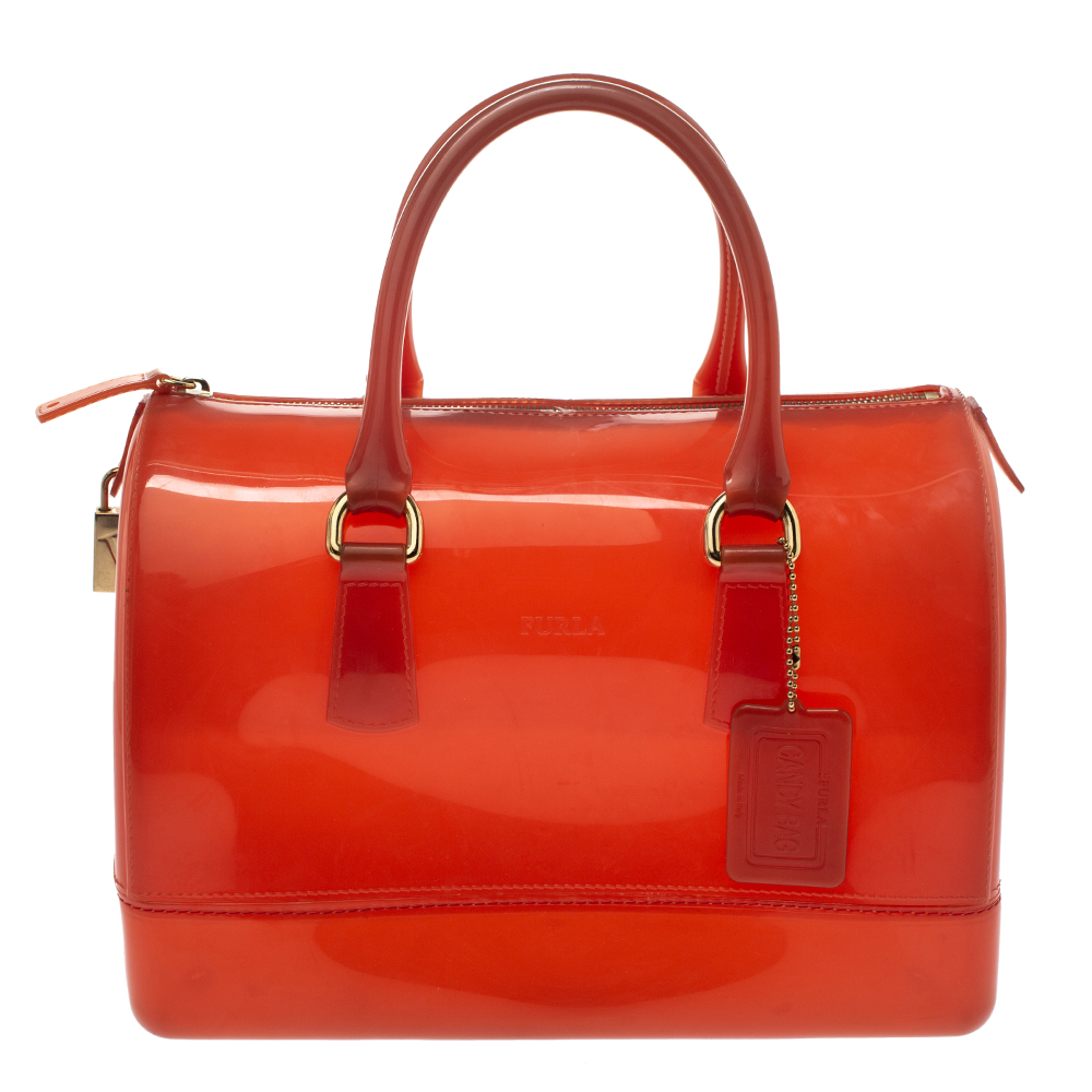 Pre Owned Furla Orange Rubber Candy Satchel