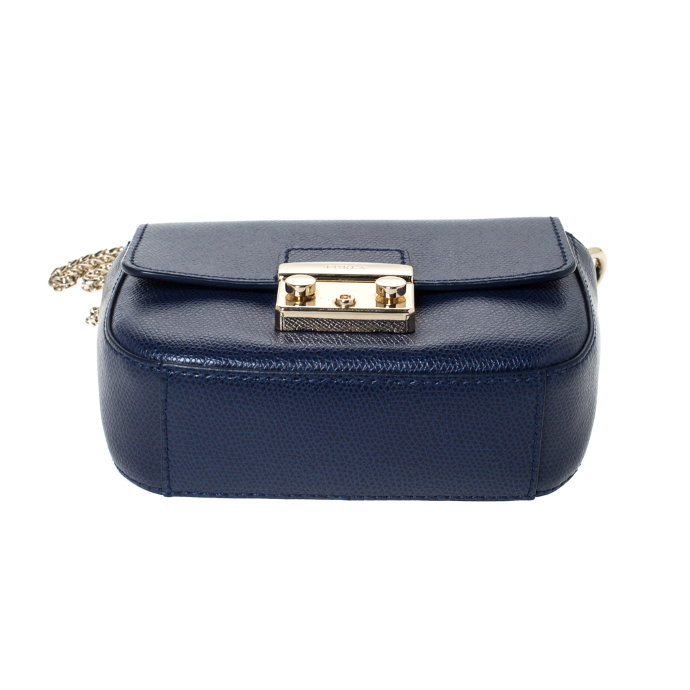 Furla Navy Blue Leather Micro Metropolis Shoulder Bag Furla TLC
