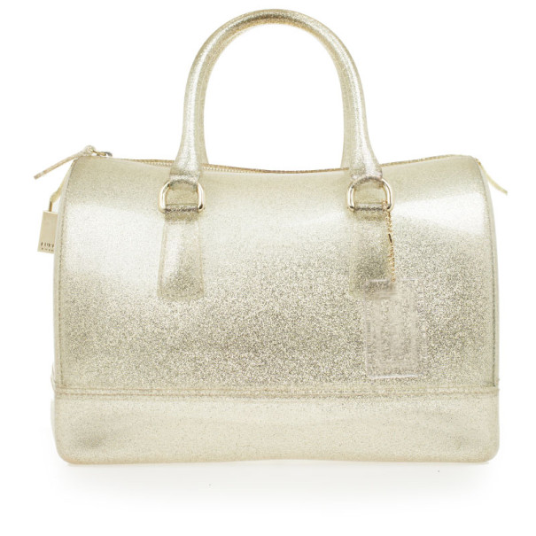Pre Owned Furla Silver Glitter Candy Rubber Satchel