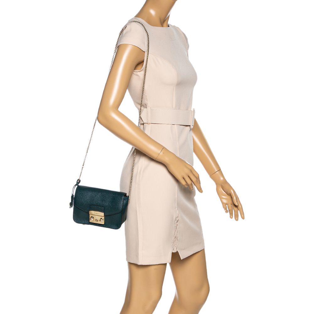 

Furla Deep Green Leather Mini Metropolis Chain Shoulder Bag