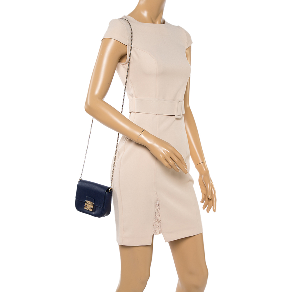 

Furla Indigo Leather Mini Metropolis Crossbody Bag, Blue