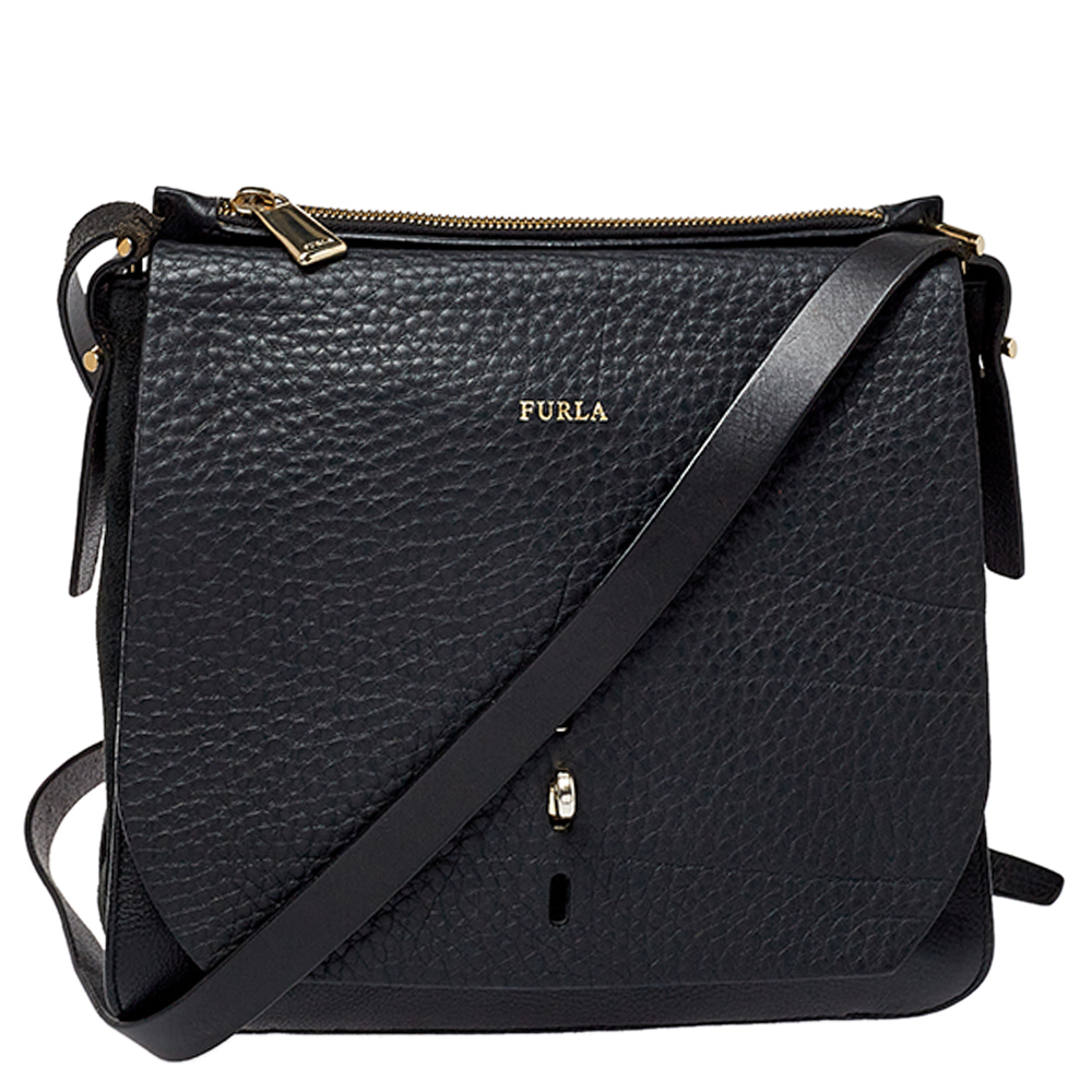 Pre-owned Furla Black Leather And Suede Messenger Bag