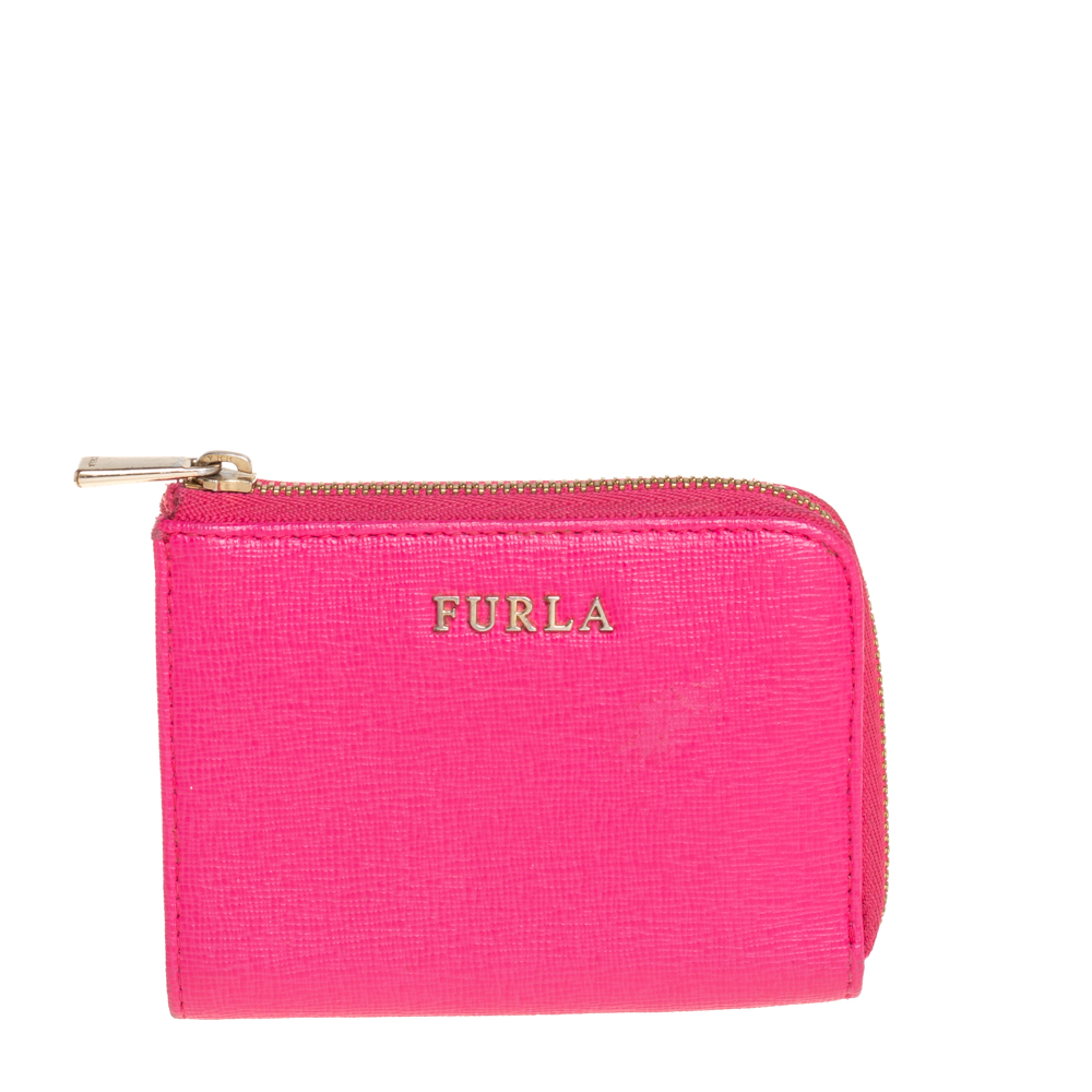 Pre-owned Furla Pink Leather Zip Around Wallet