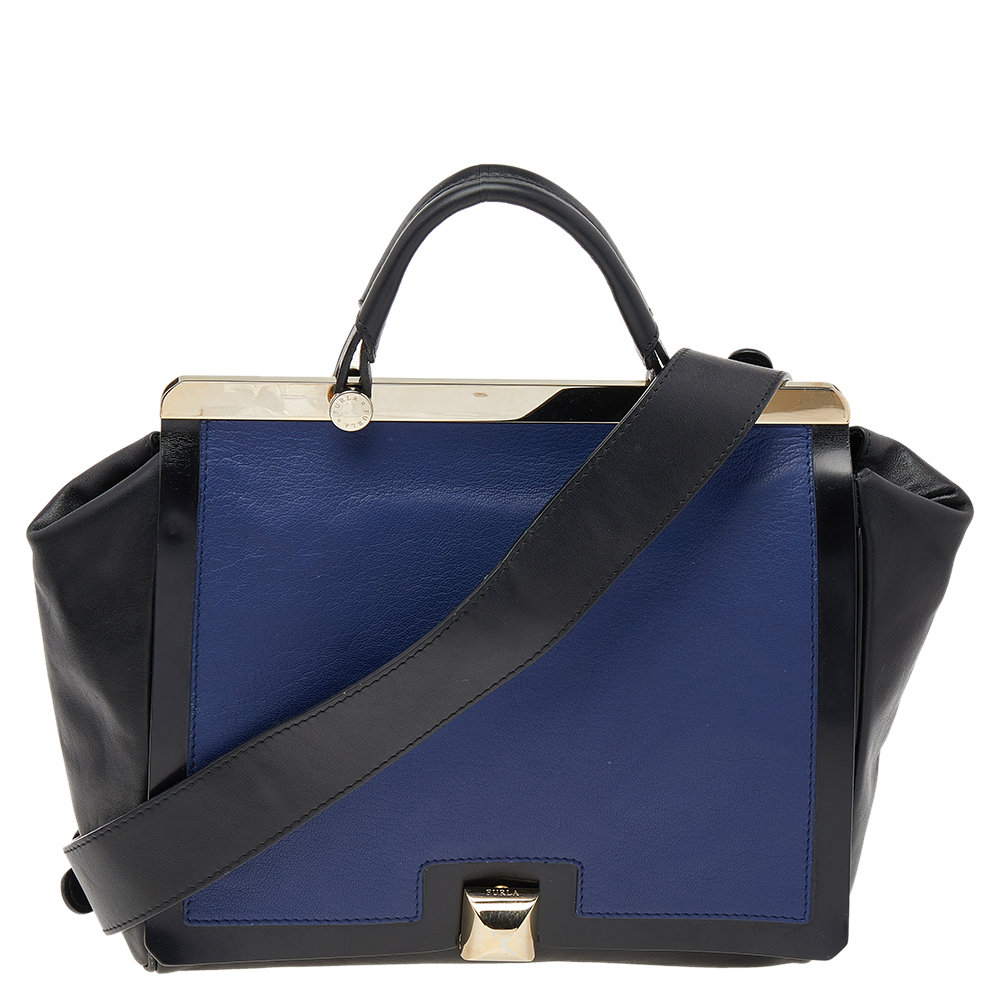 

Furla Black/Blue Leather Cortina Top Handle Bag