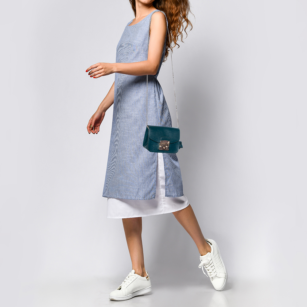 

Furla Green Leather Mini Metropolis Chain Crossbody Bag