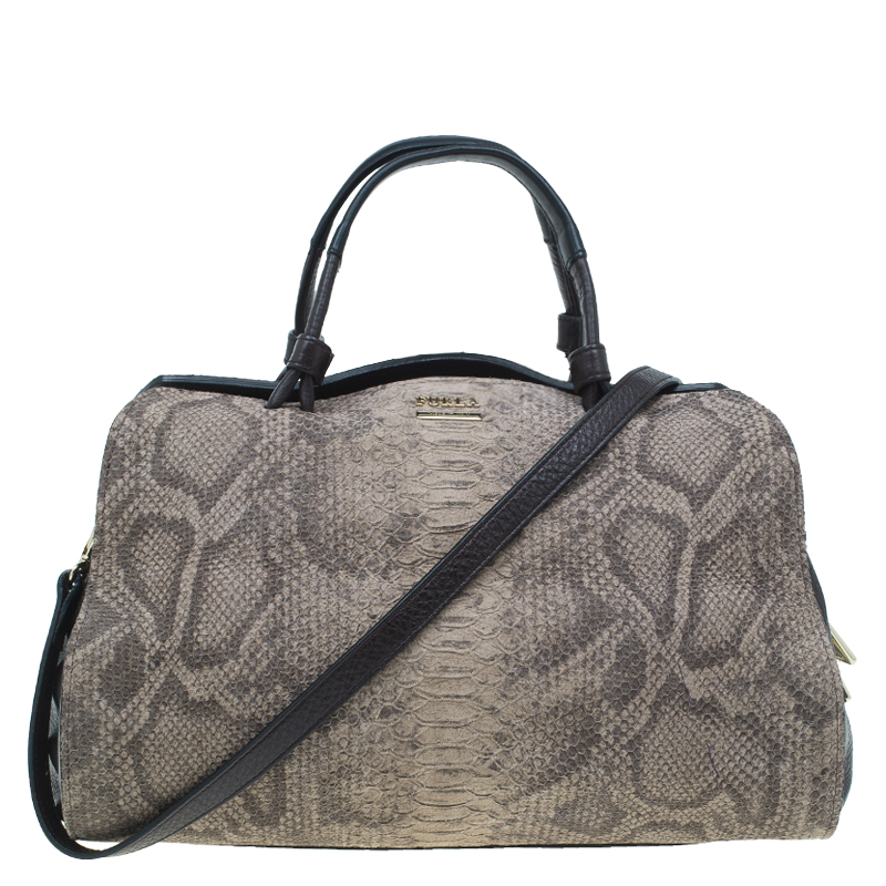 Pre Owned حقيبة يد فورلا فينوس جلد نقشة ثعبان بيج/بني