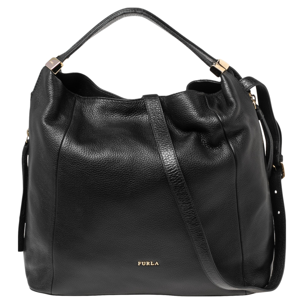 FURLA BLACK LEATHER ELIZABETH ZIP HOBO