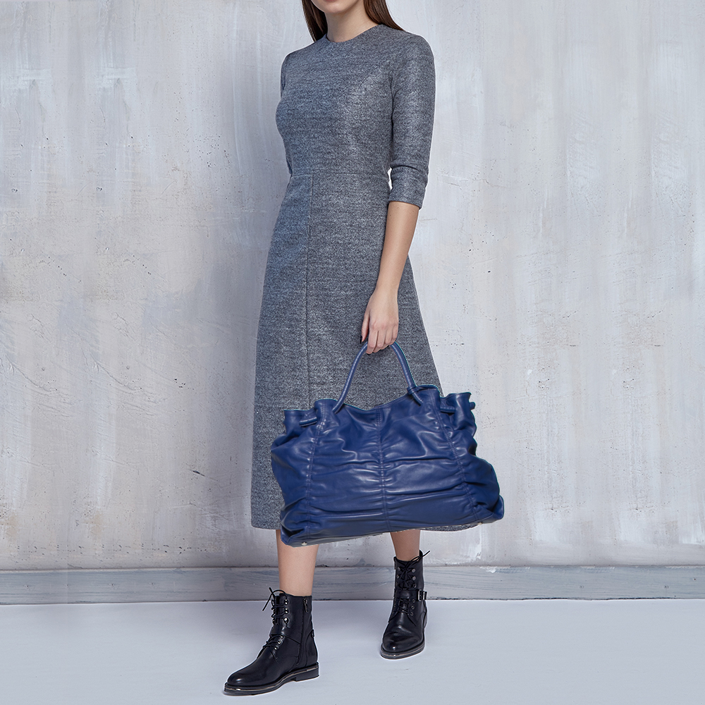

Furla Blue Leather Carmen Pleated Tote