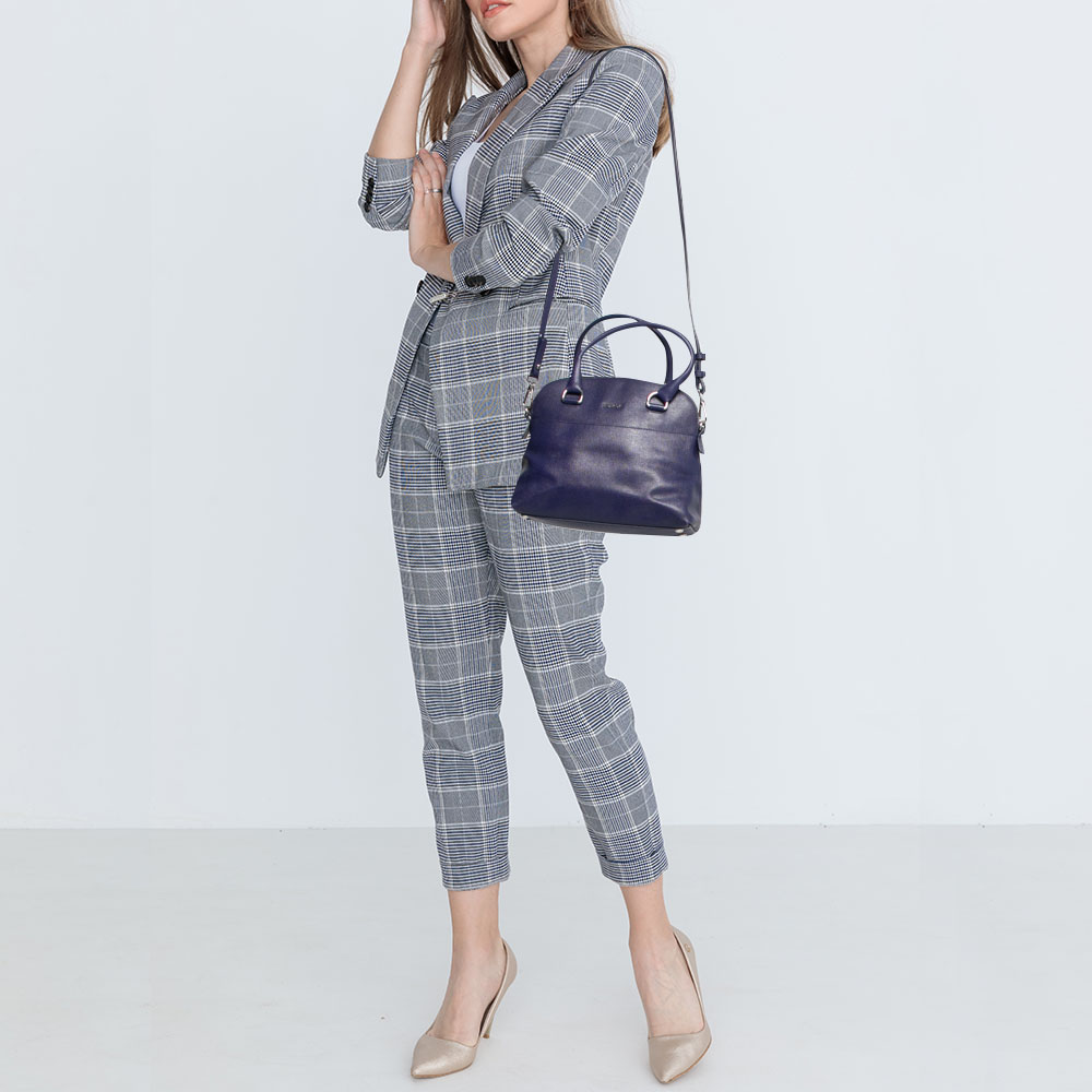 

Furla Navy Blue Leather Logo Satchel
