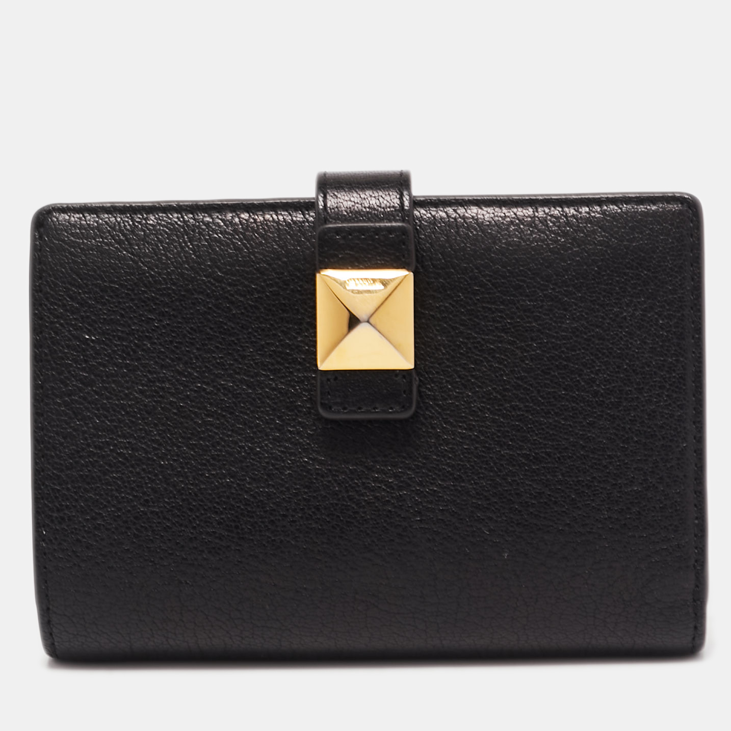 Pre-owned Furla Black Leather Stud Flap Compact Wallet