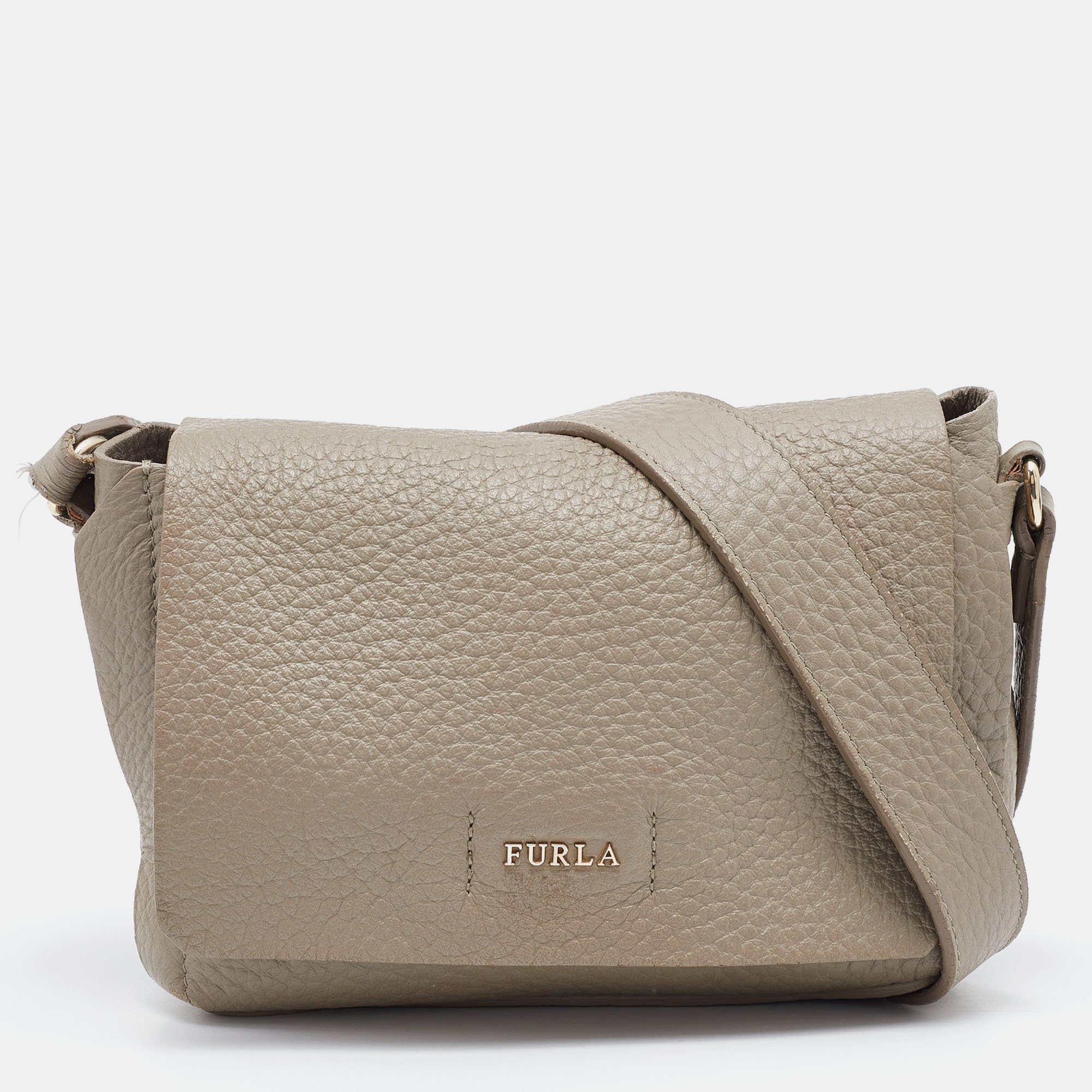 Pre-owned Furla Grey Leather Flap Crossbody Bag