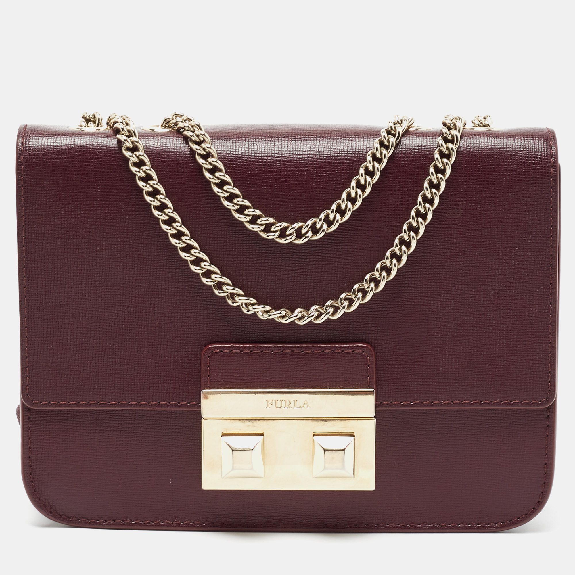 Furla Dark Burgundy Leather Mini Bella Crossbody Bag Furla The Luxury Closet