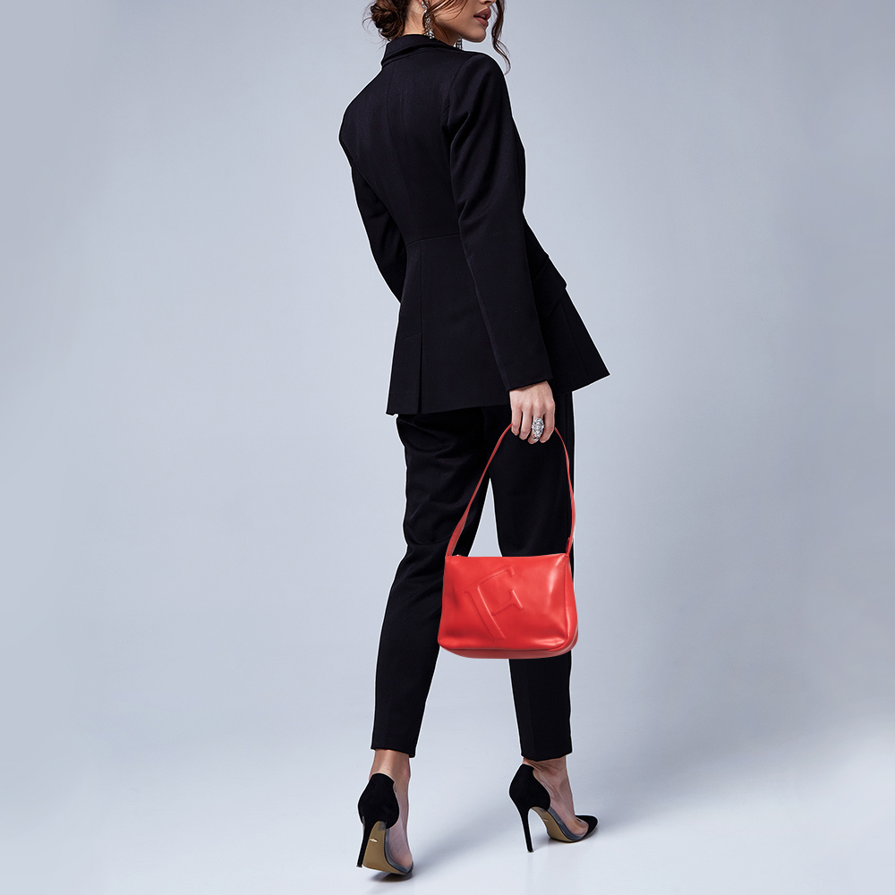 

Furla Red Leather F Embossed Shoulder Bag