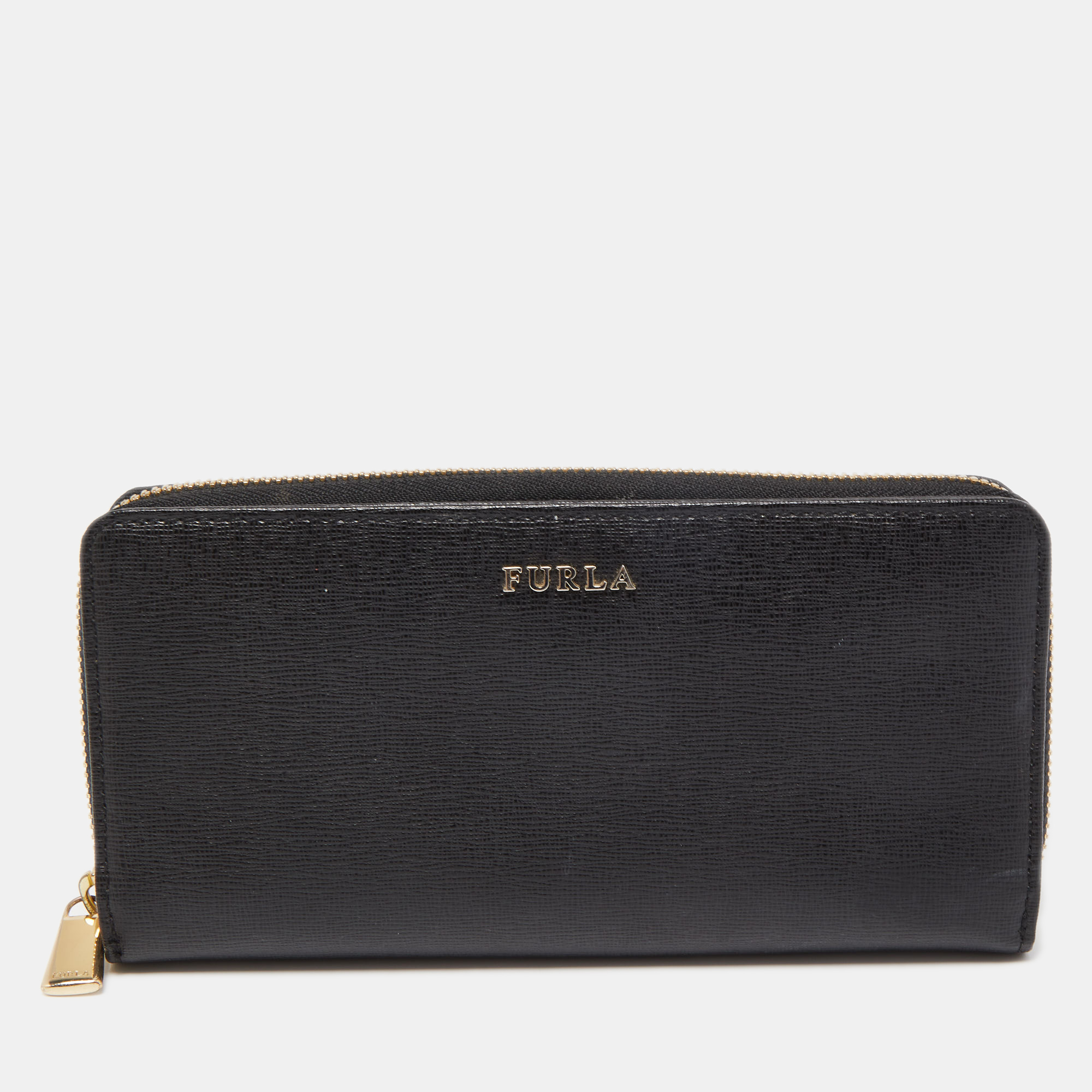 Pre-owned Furla Black Leather Zip Around Flap Continental Wallet