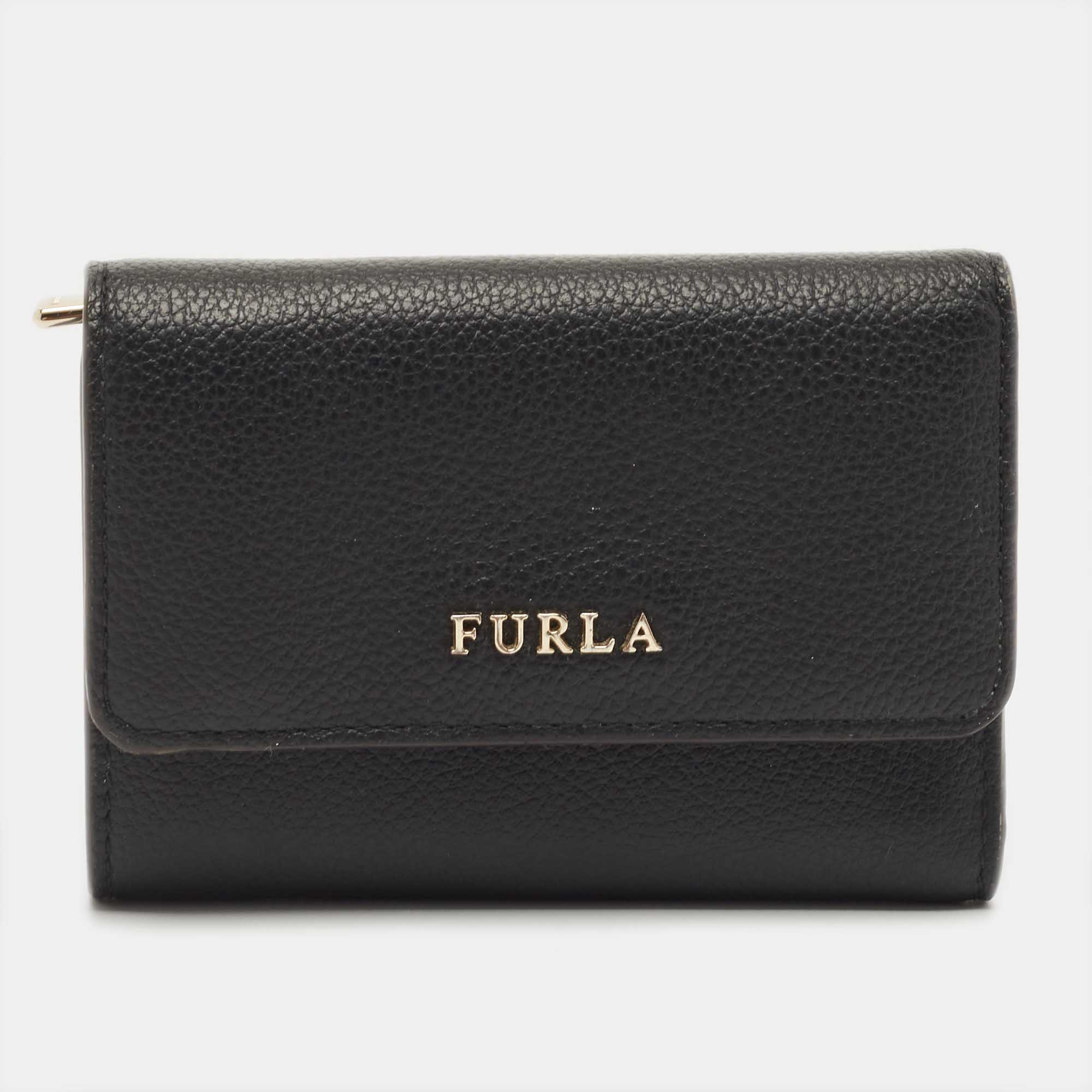 Pre-owned Furla Black Leather Logo French Wallet
