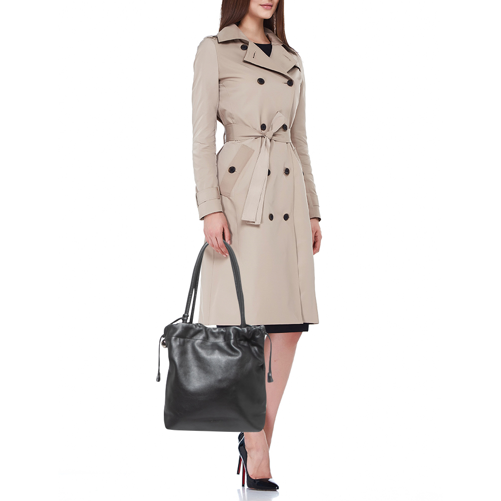 

Furla Dark Grey Leather Drawstring Tote