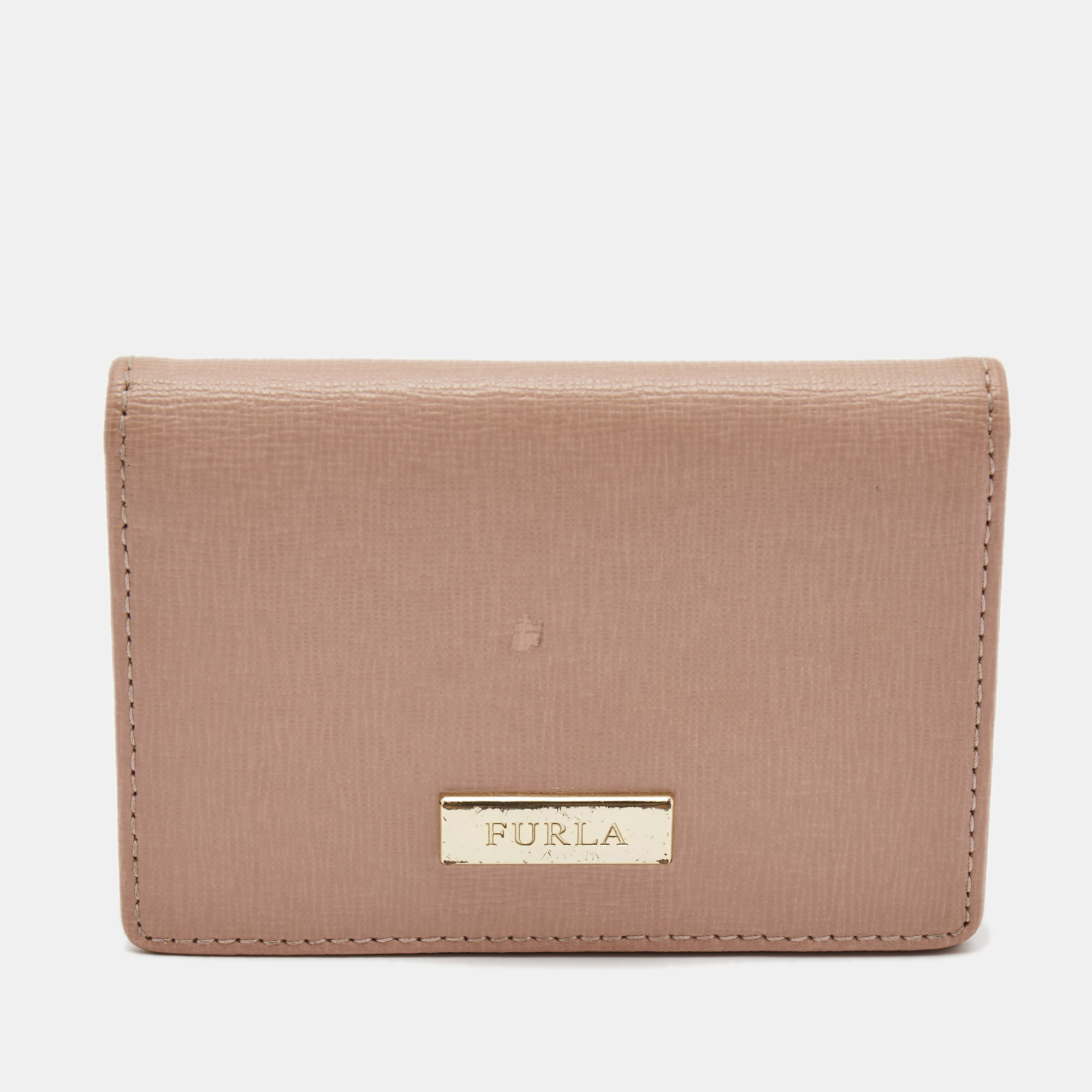 Pre-owned Furla Pink Leather Logo Flap Card Case