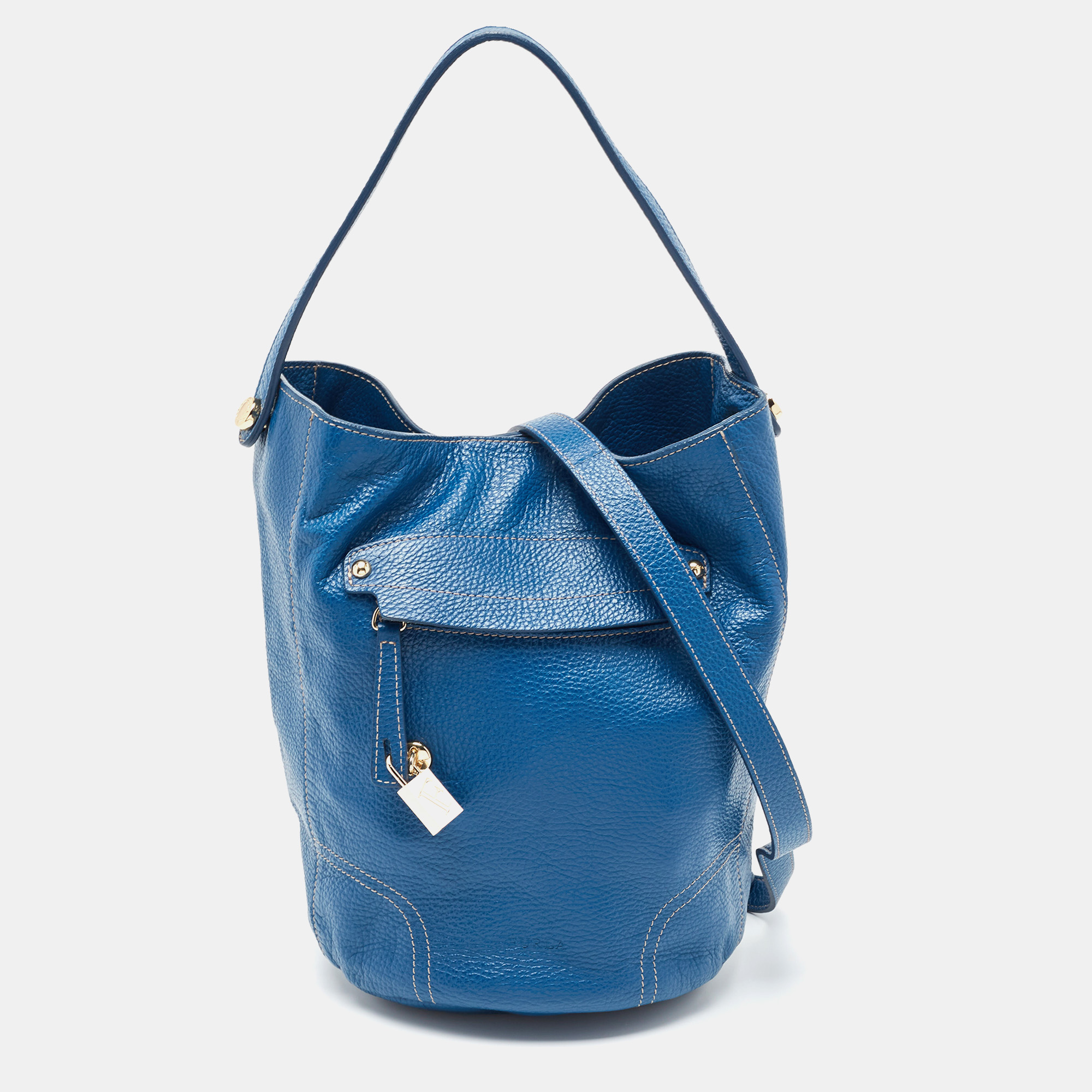 Pre-owned Furla Blue Leather Front Pocket Bucket Bag