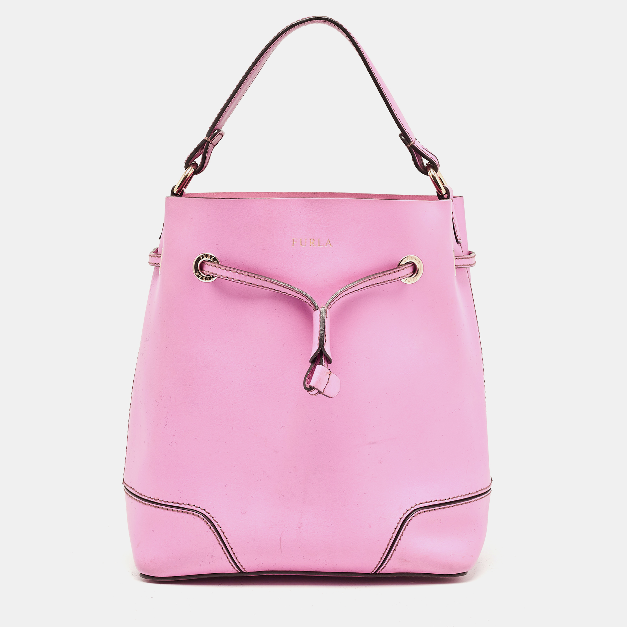 Pre-owned Furla Pink Leather Stacy Drawstring Bucket Bag