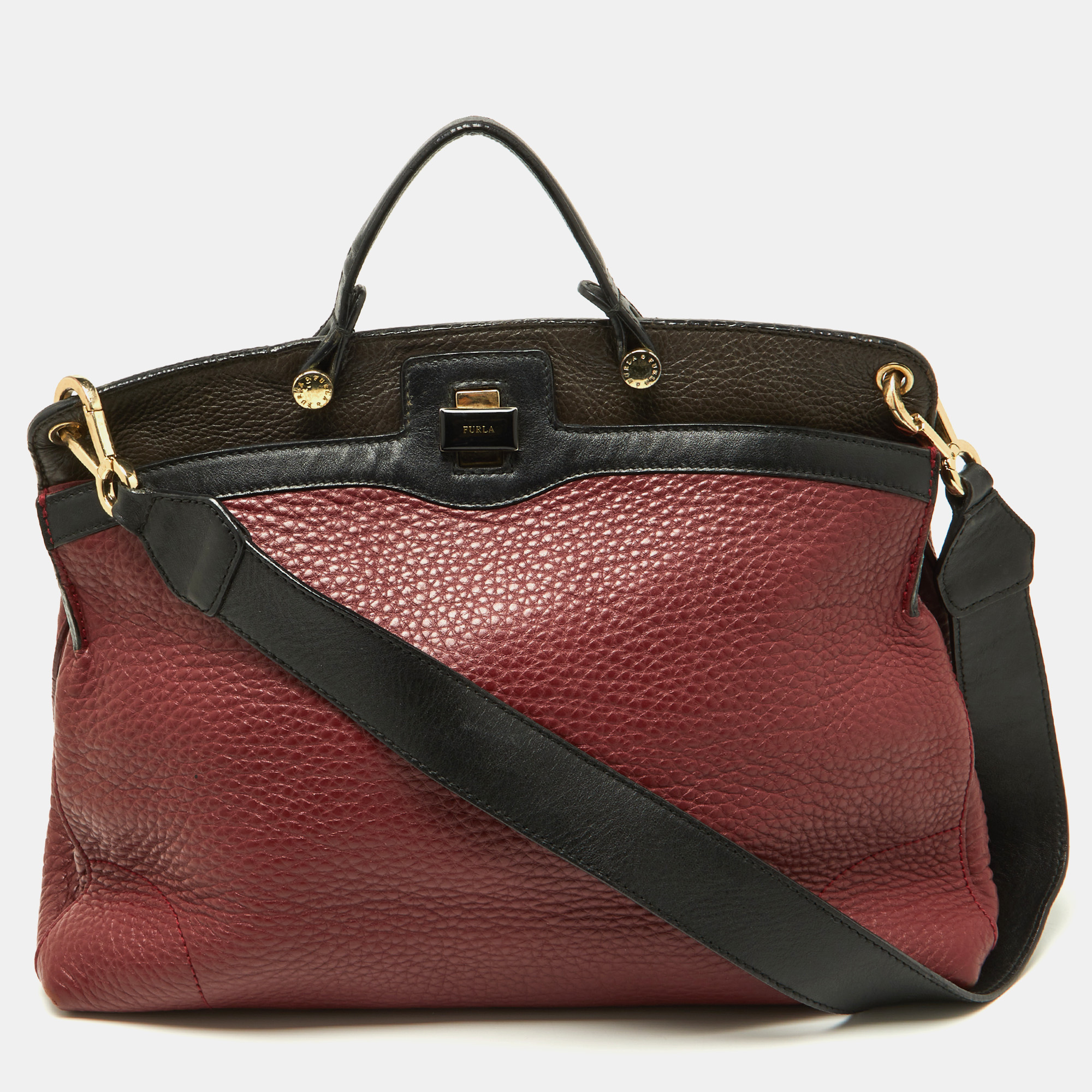 Pre-owned Furla Tri Color Leather Piper Top Handle Bag In Multicolor