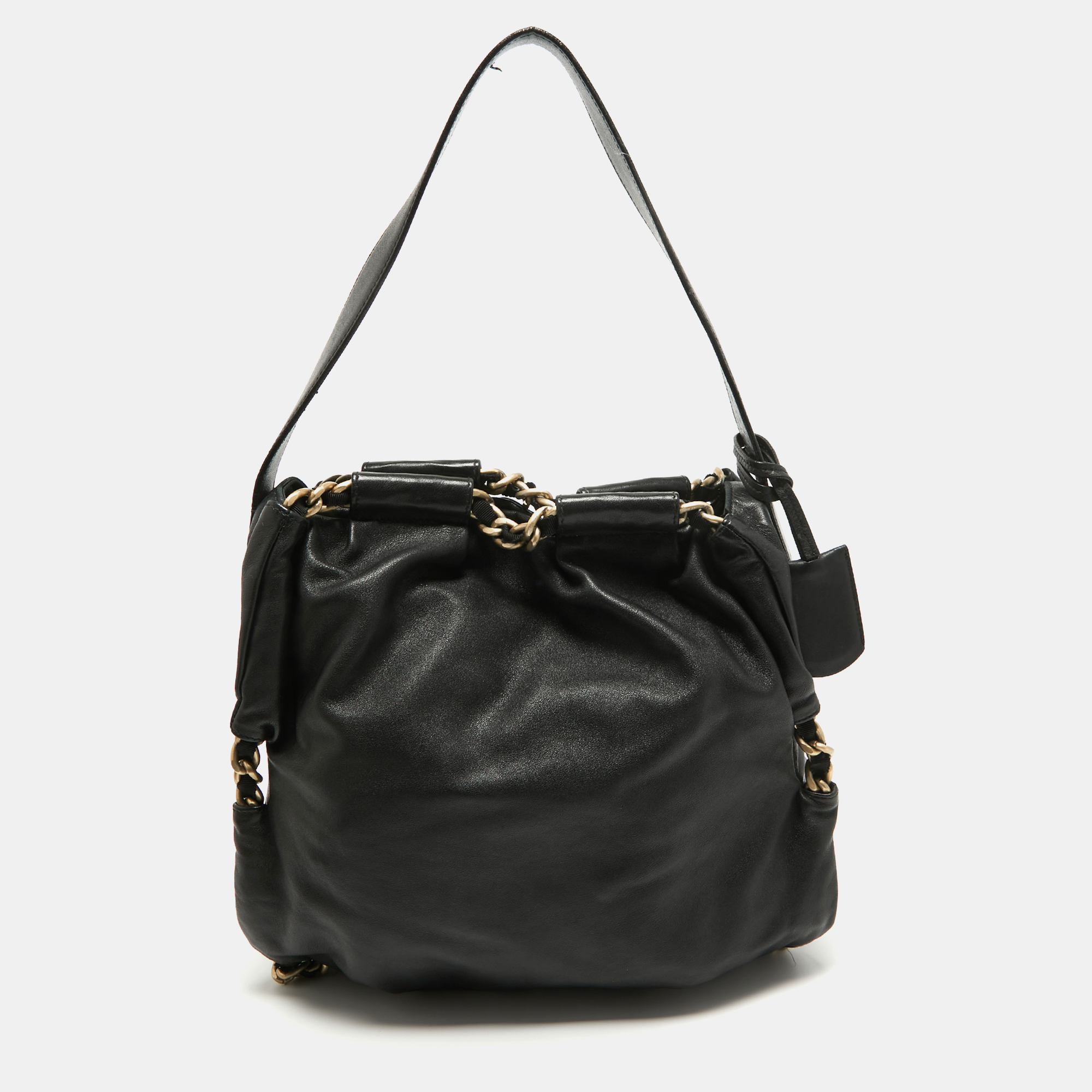Pre-owned Furla Black Leather Chain Detail Hobo