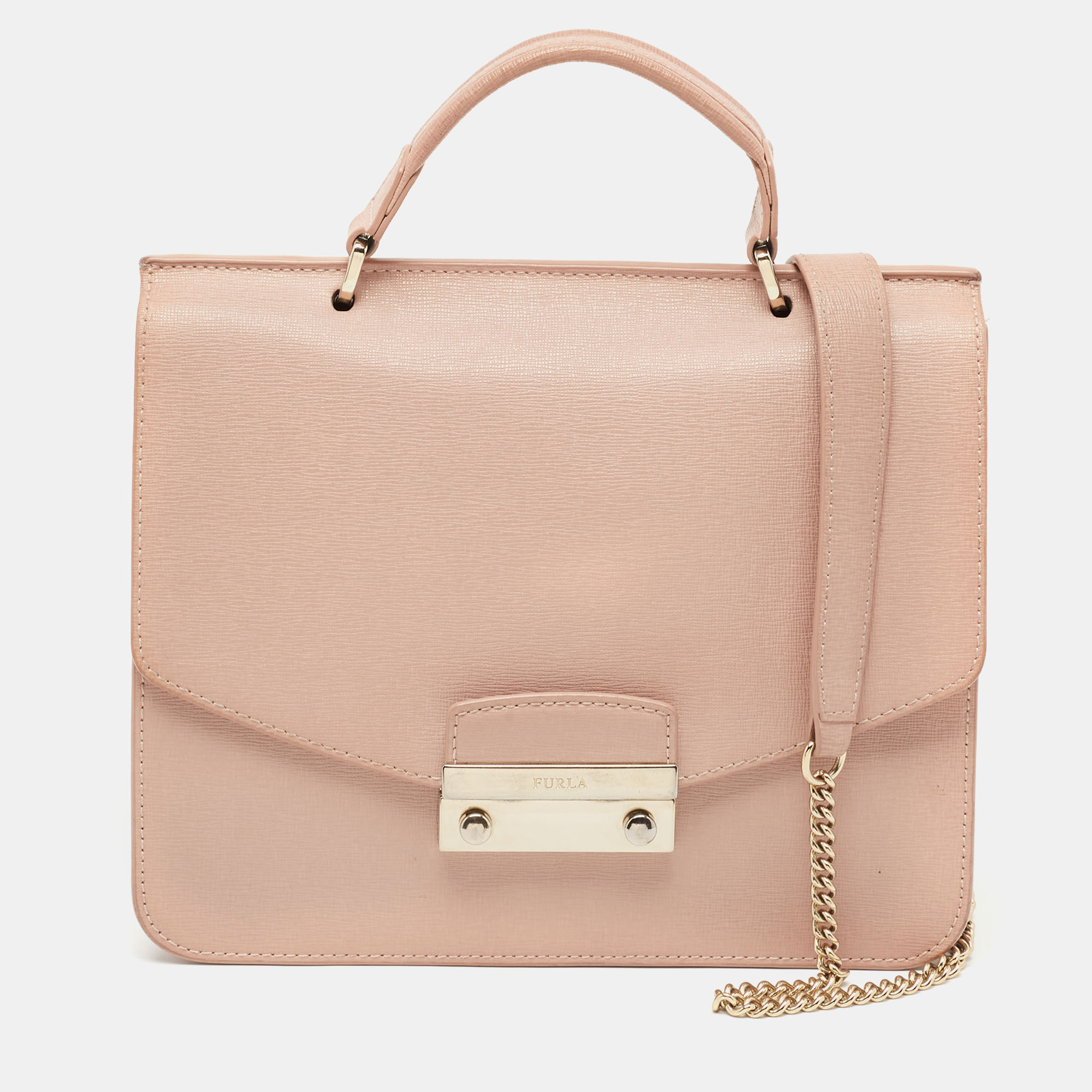 Pre-owned Furla Light Pink Leather Julia Top Handle Bag