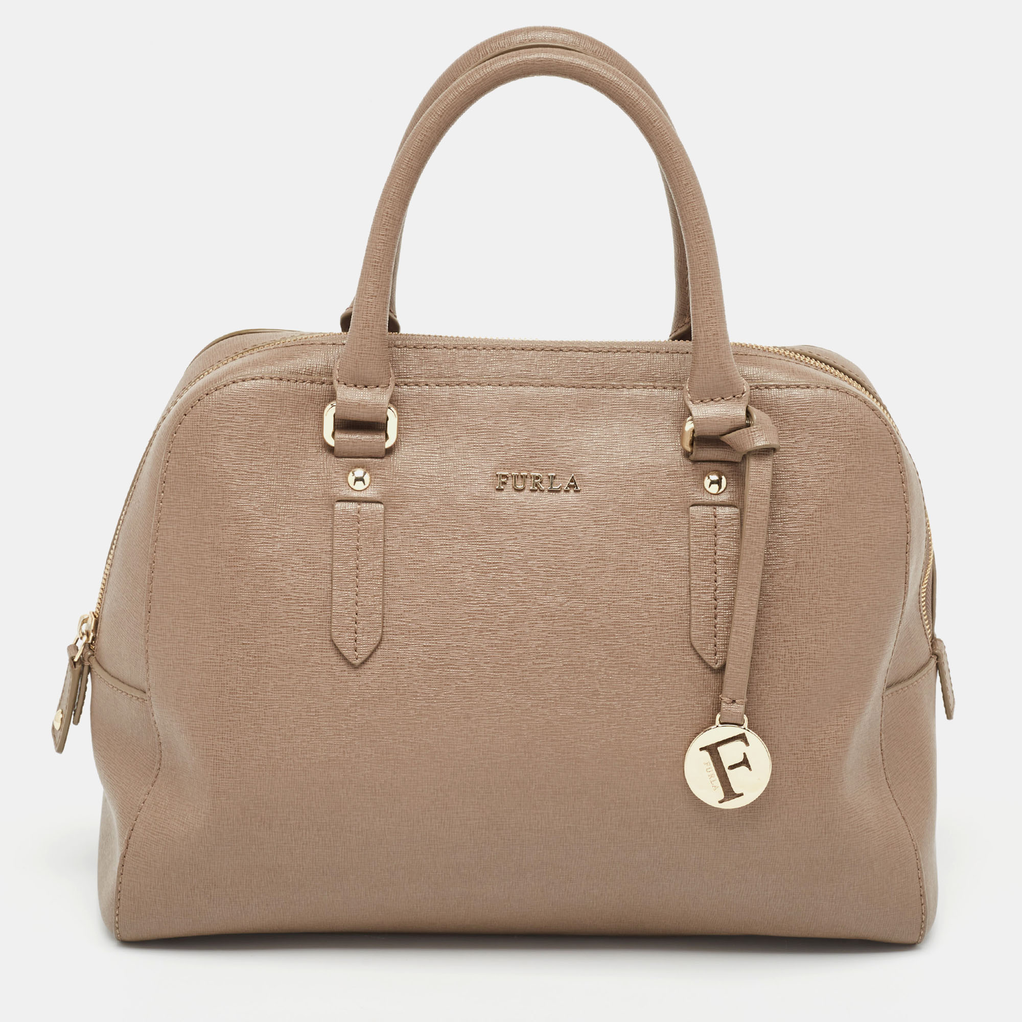 Pre-owned Furla Grey Leather Elena Dome Satchel