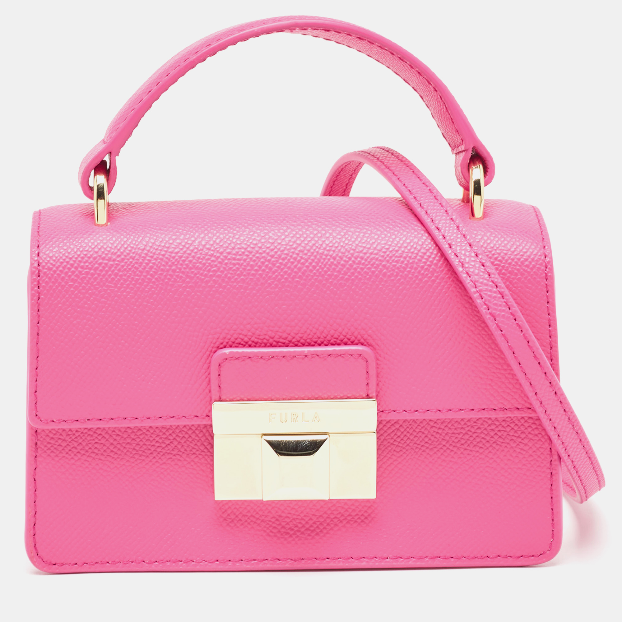 Pre-owned Furla Pink Leather Micro Venere Top Handle Bag
