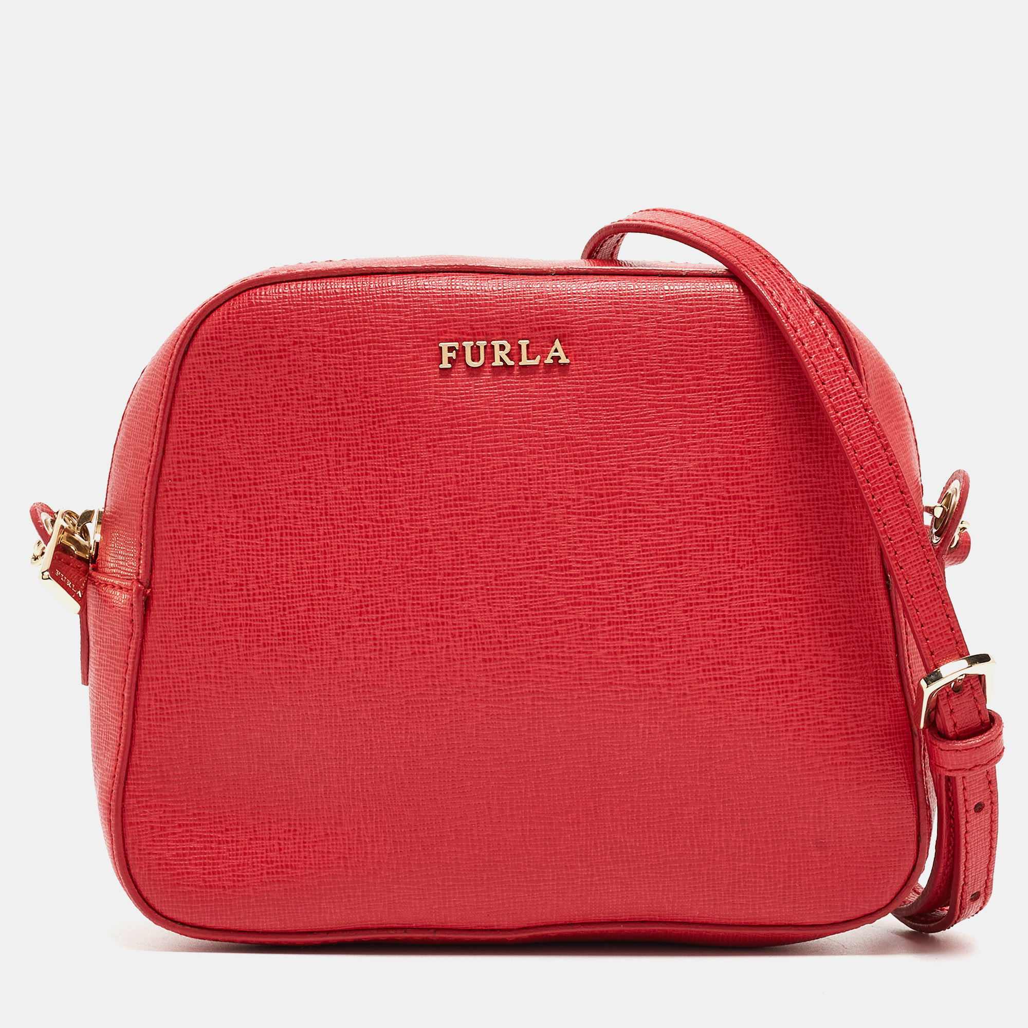 Pre-owned Furla Red Leather Lilli Camera Crossbody Bag In Pink