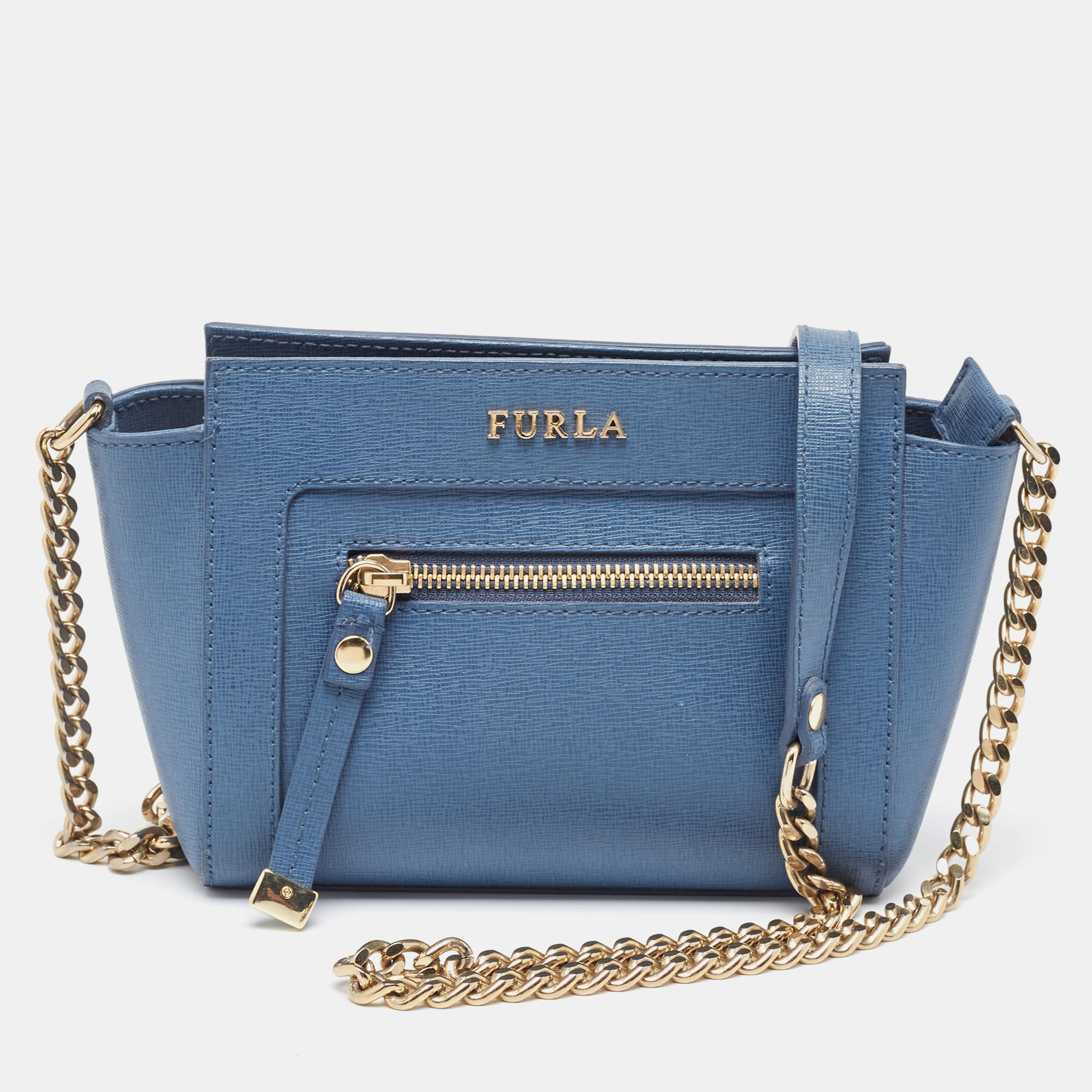 Pre-owned Furla Blue Leather Mini Ginevra Crossbody Bag