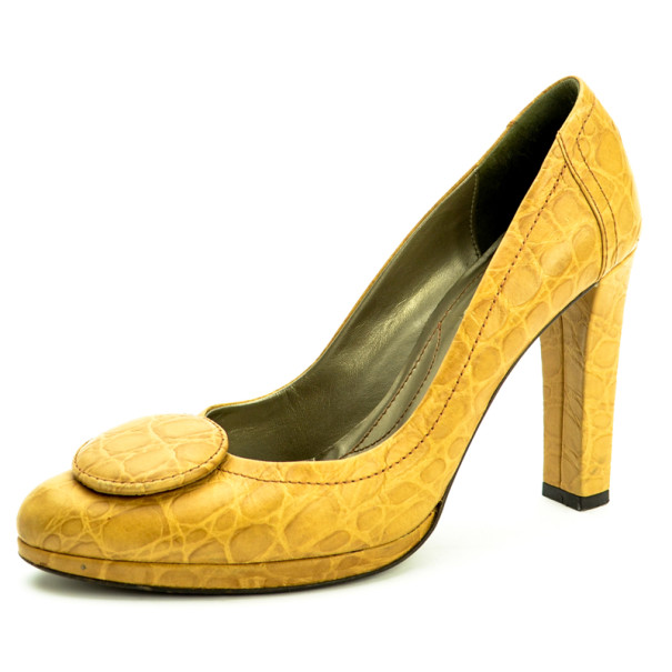 Furla Beige Croc Embossed Button Pumps Size 36