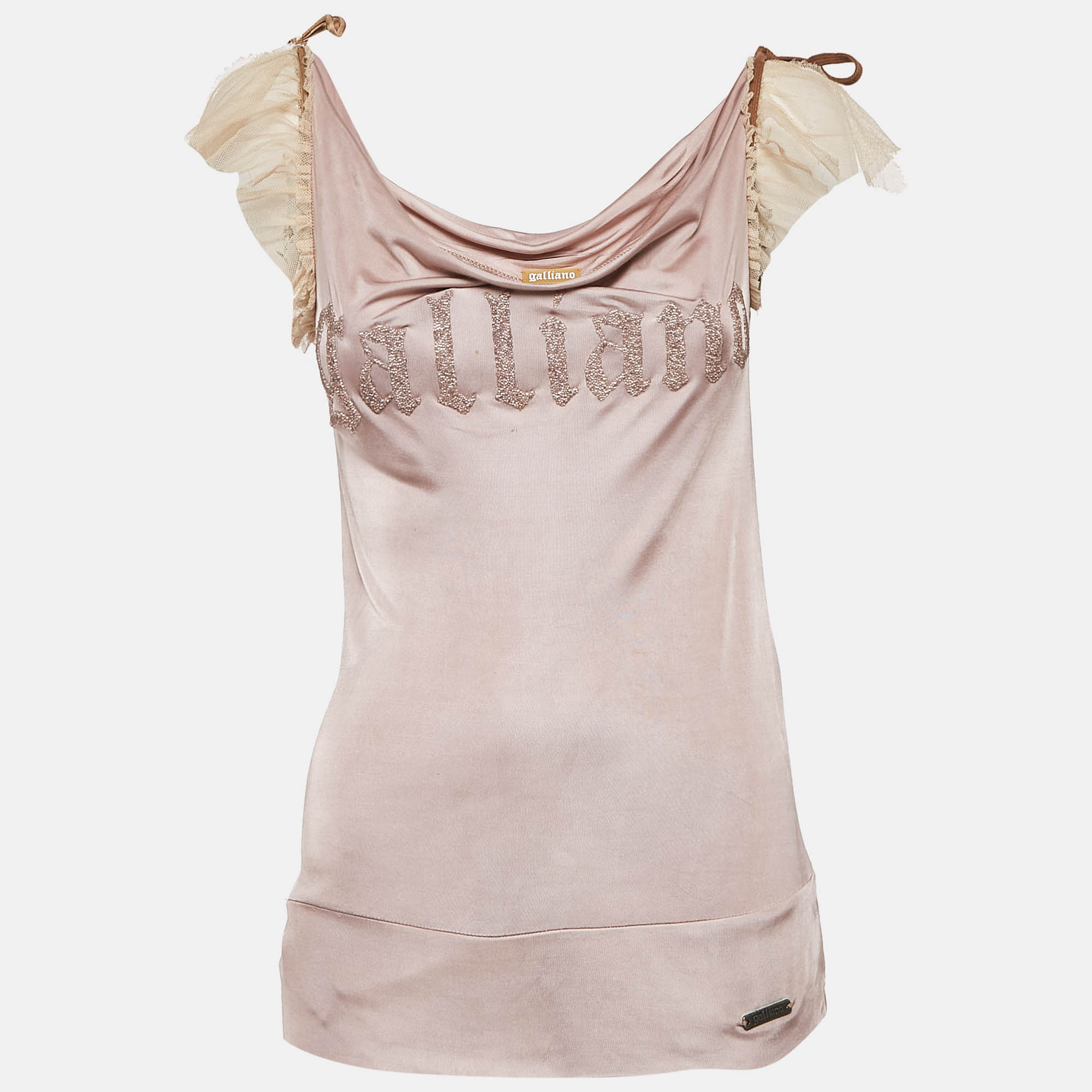 

Galliano Pink Logo Textured Jersey Tie-Up Top XS