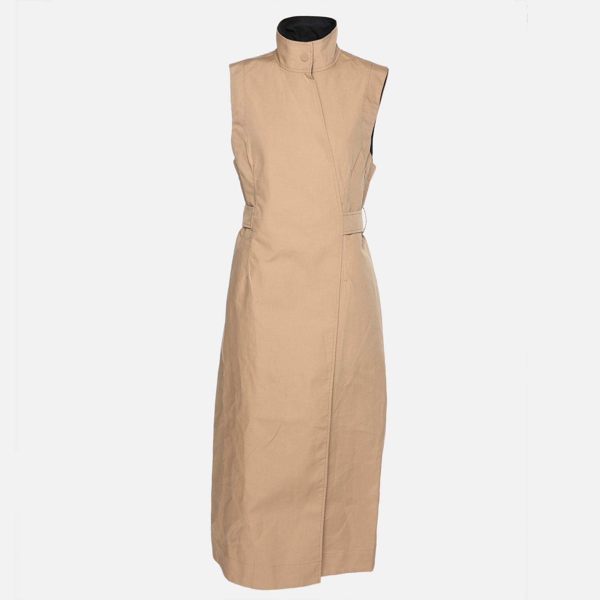 

Ganni Light Brown Cotton Blend Sleeveless Belted Dress S