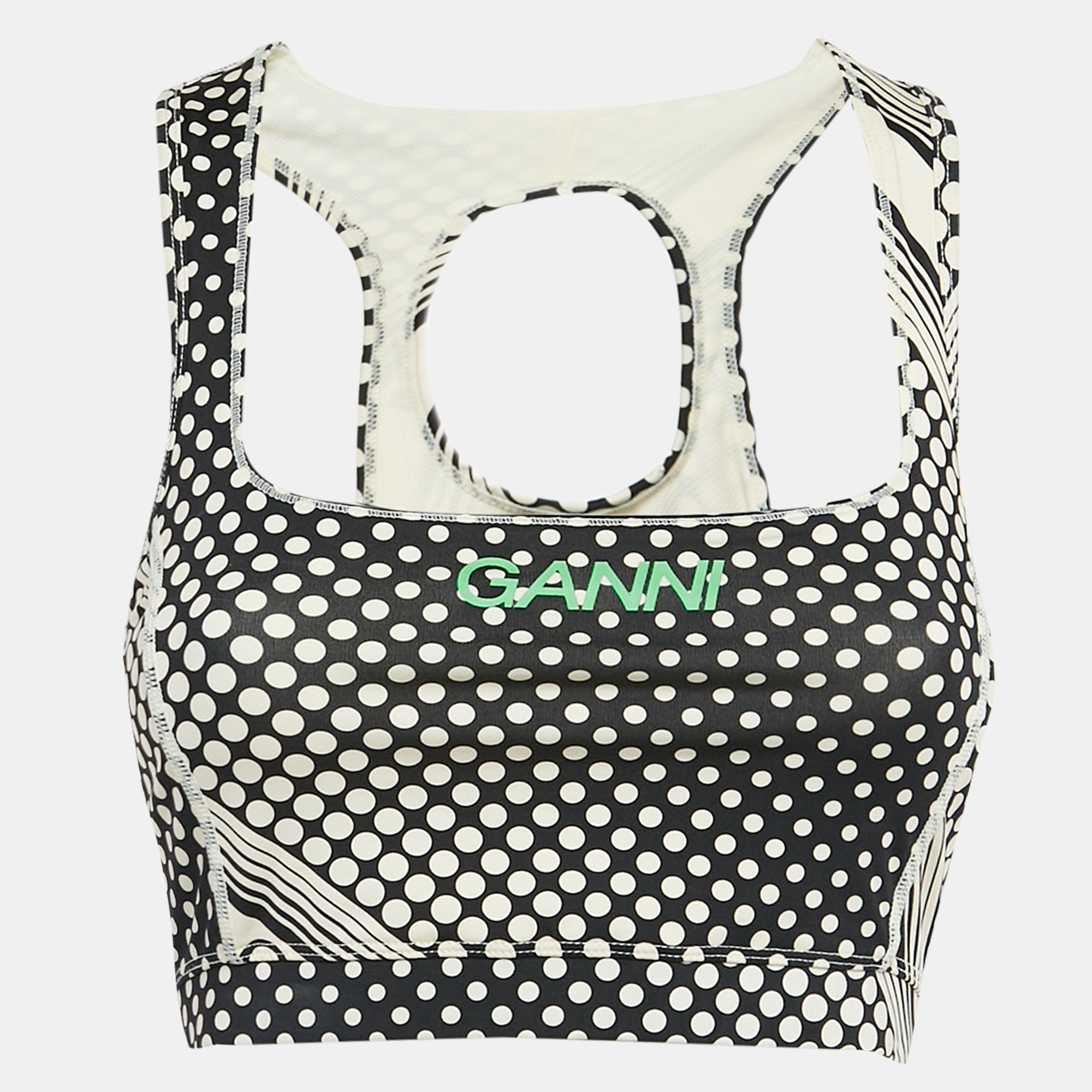 

Ganni Black/White Polka Dots Jersey Cutout Bralette S