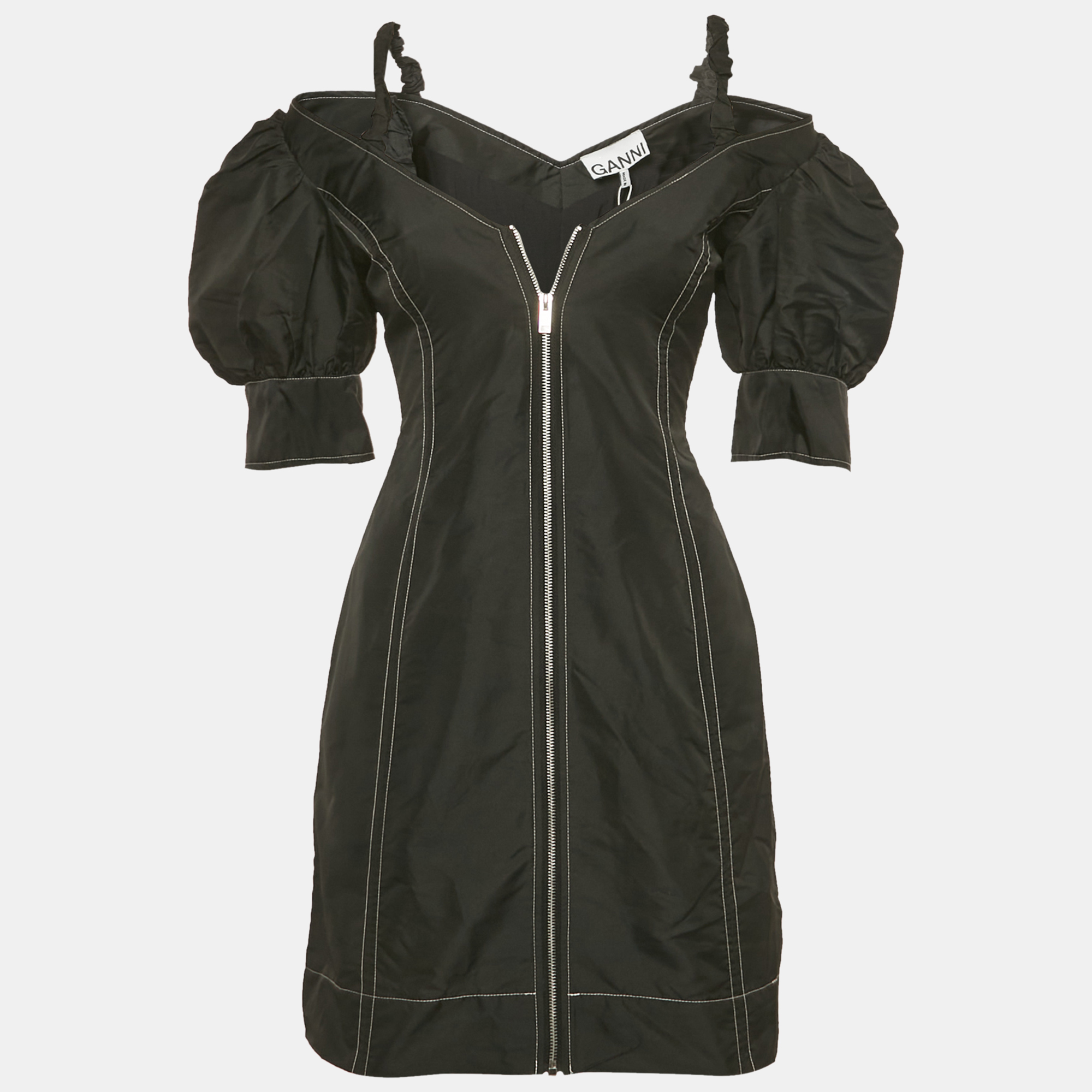

Ganni Black Taffeta Off Shoulder Mini Dress XS