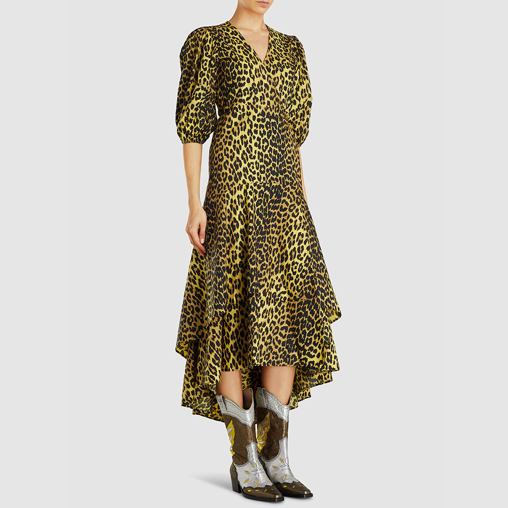 

Ganni Animal Bijou Leopard Print Wrap Dress DK 36, Brown