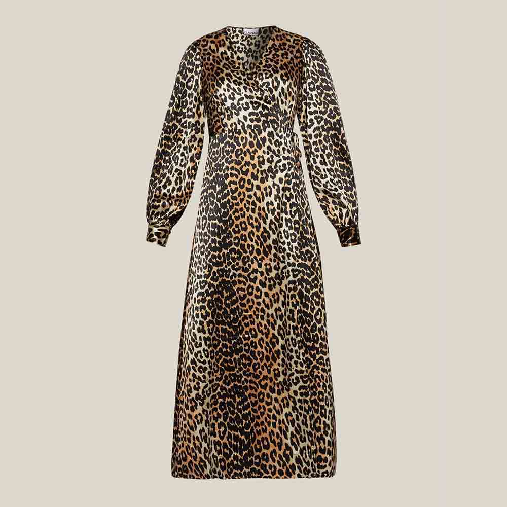 animal print long sleeve midi dress