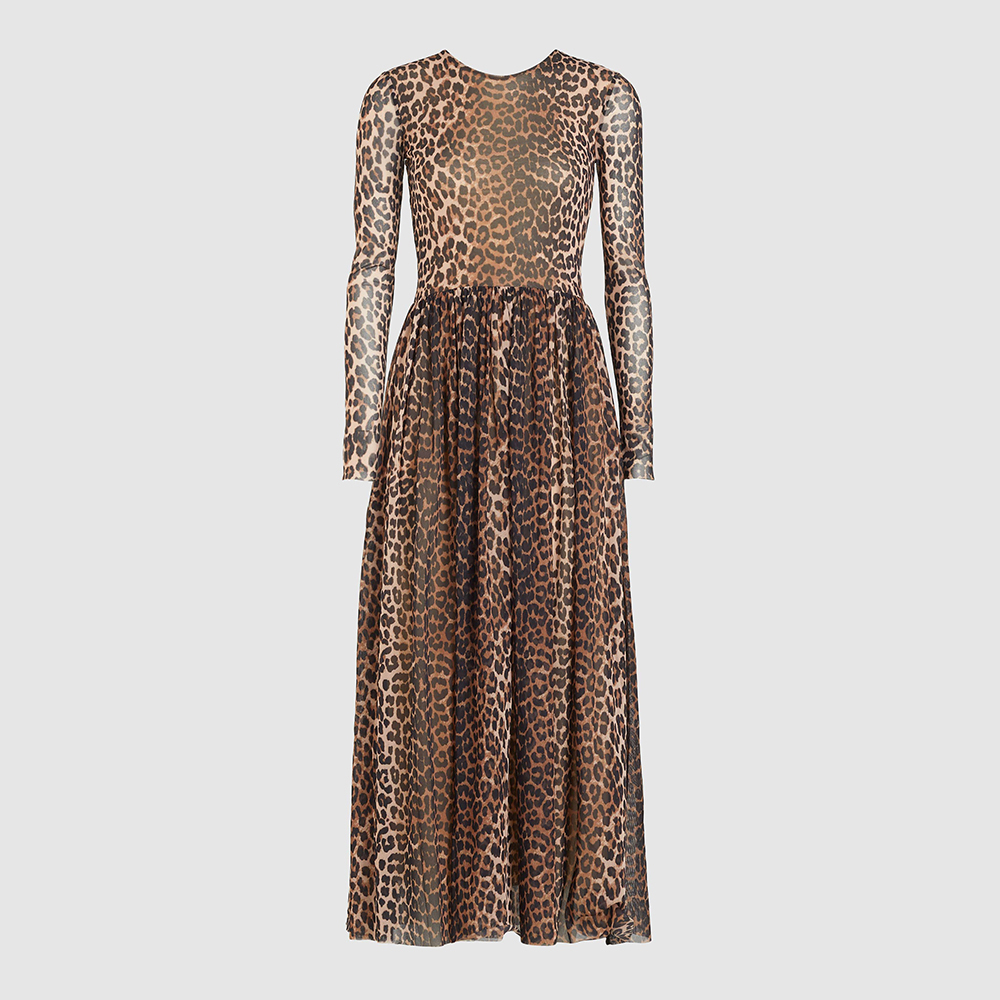 ganni leopard print mesh dress