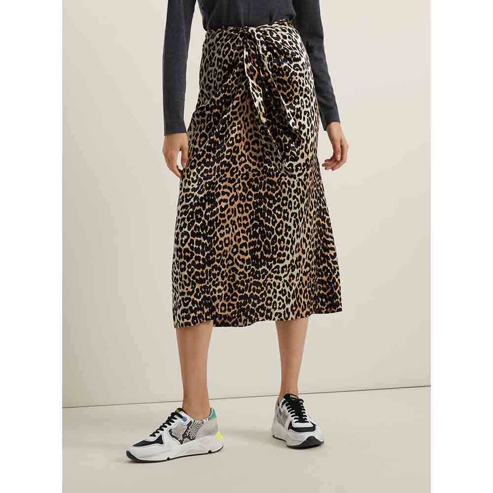 

Ganni Animal Leopard Print Wrap Front Skirt DK 32, Brown