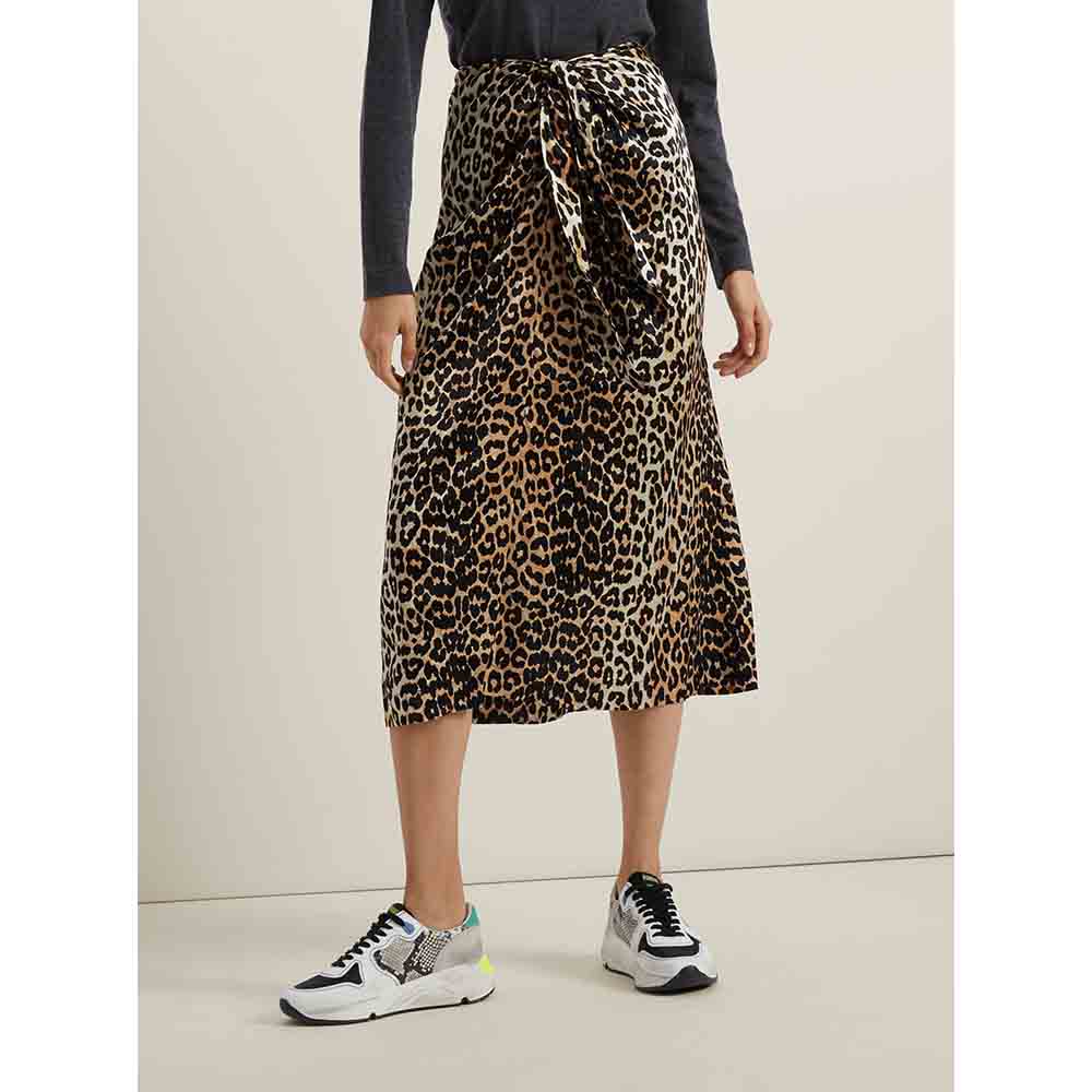 

Ganni Animal Leopard Print Wrap Front Skirt DK 34, Brown